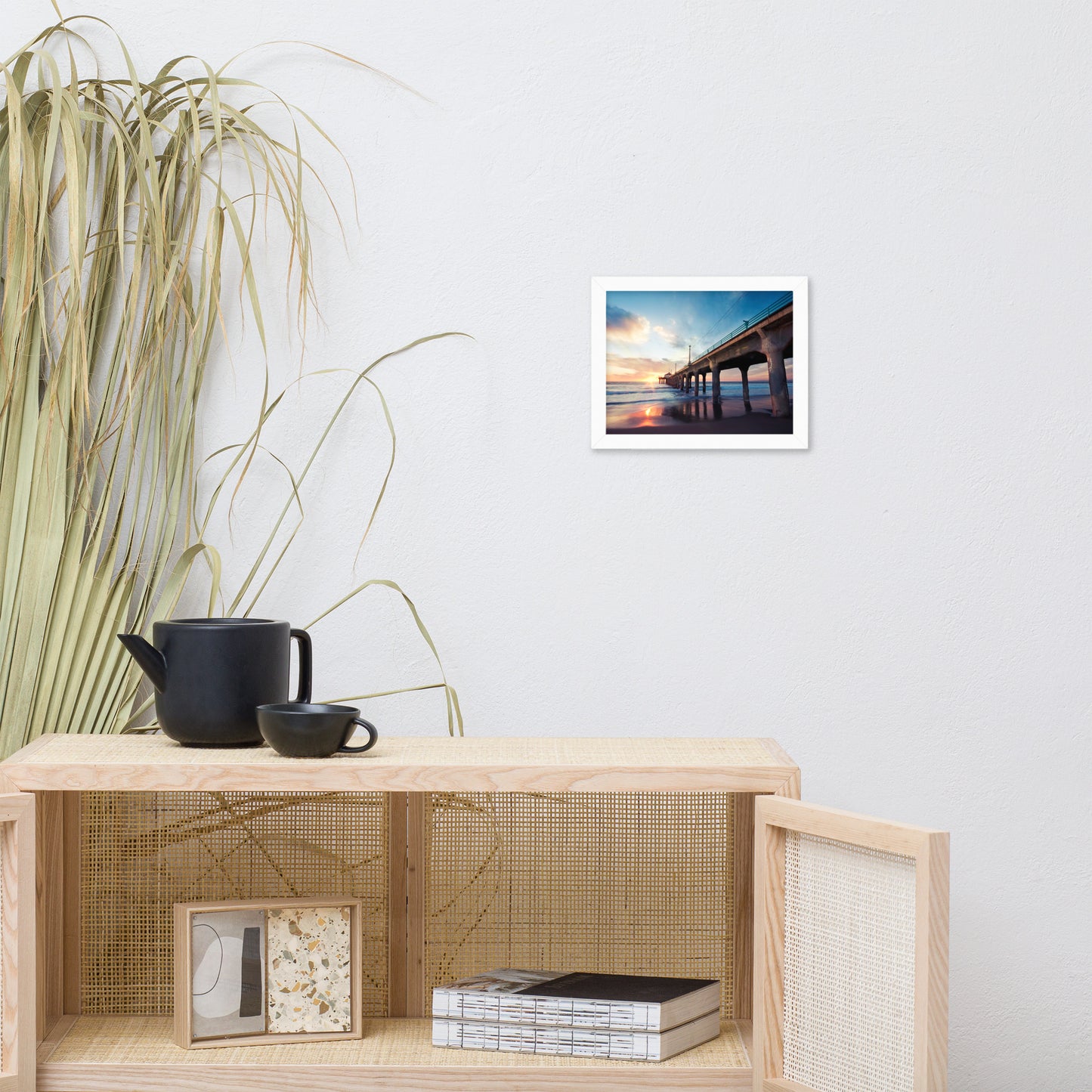 Tranquil Manhattan Beach Pier at Sunset Coastal Landscape Photo Framed Wall Art Prints