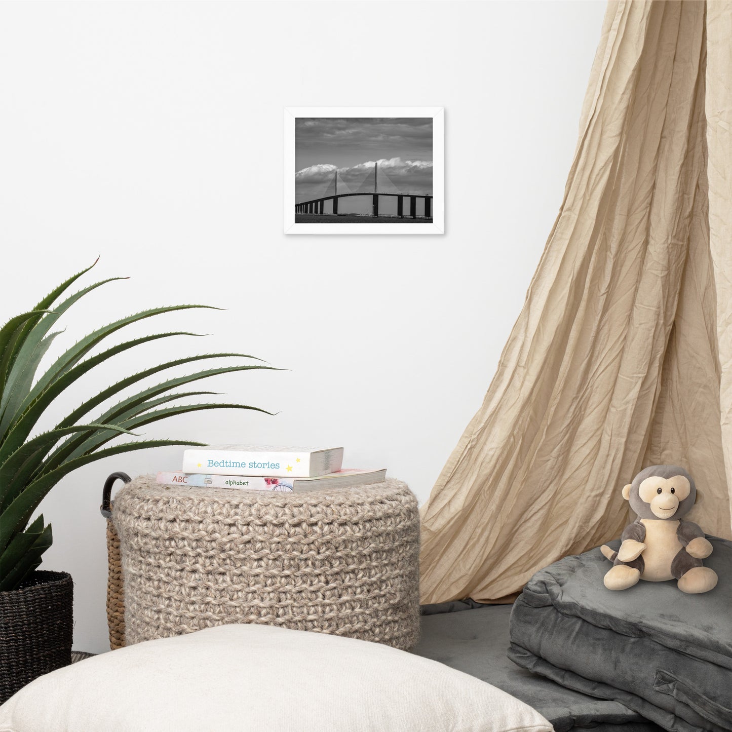 Skyway Bridge Black and White Coastal Landscape Framed Photo Paper Wall Art Prints