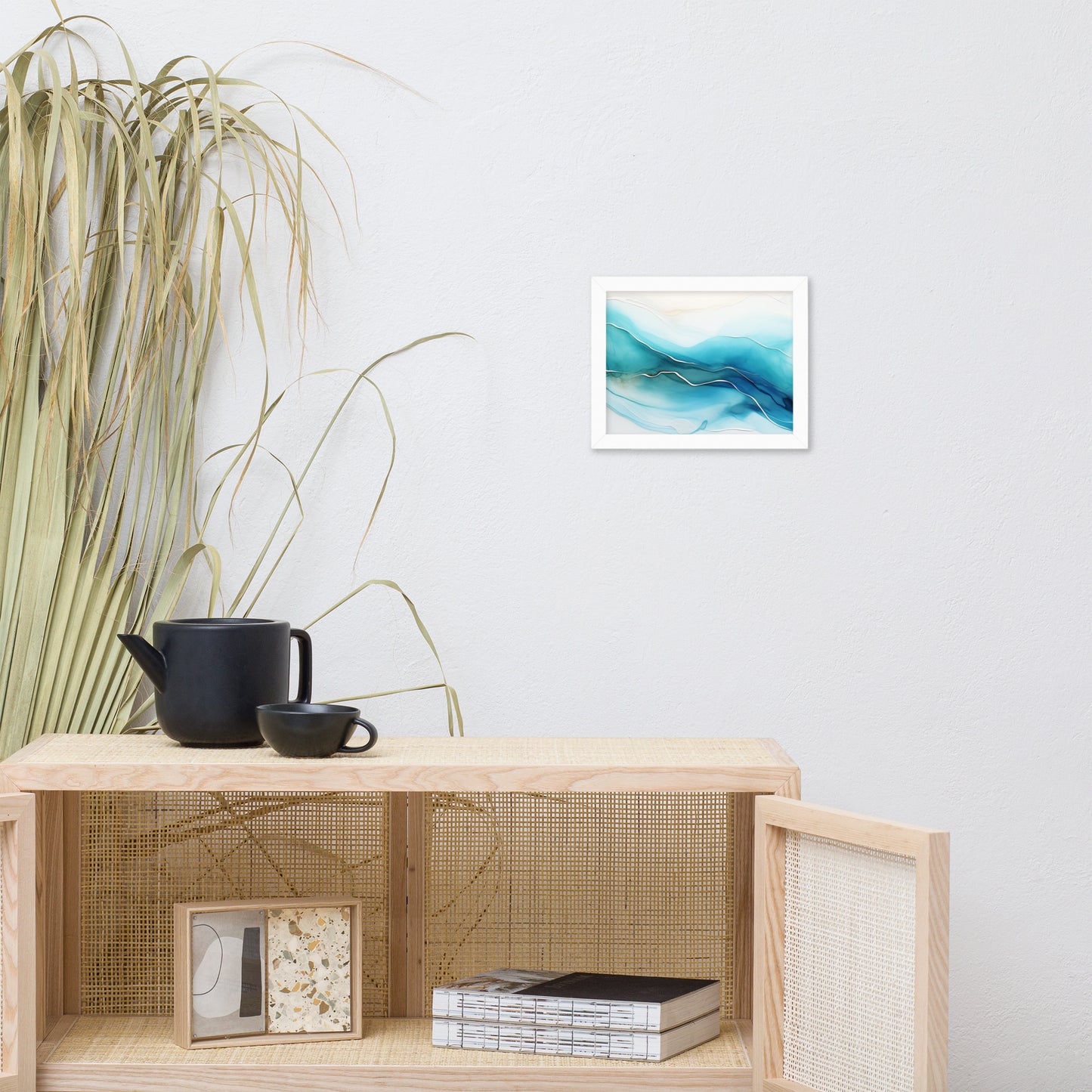 Abstract Artwork: Sapphire Serenity Alcohol Ink - Fluid Art Minimal Framed Wall Art Print