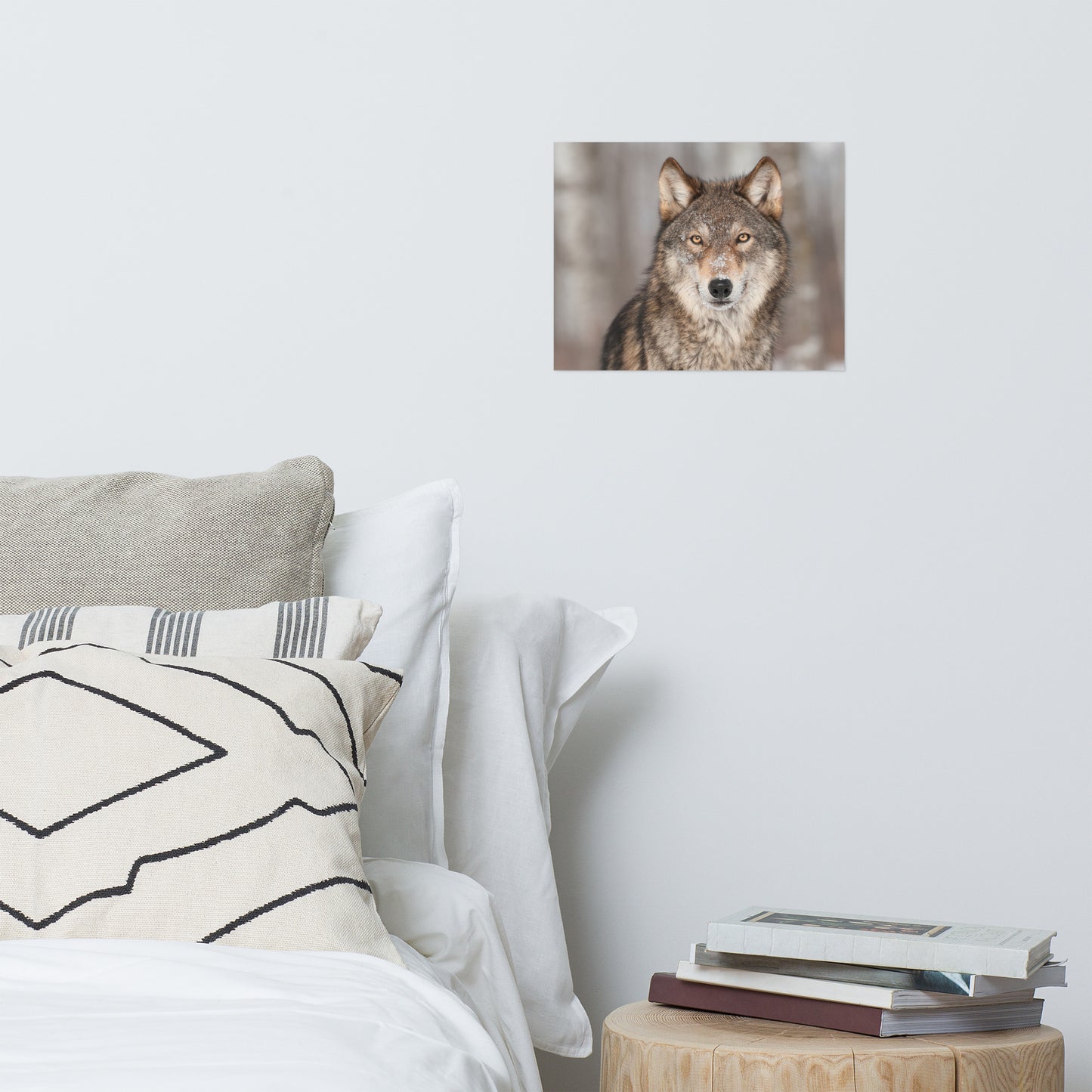 Portrait of Gray Wolf In The Forest Rustic Farmhouse Style Animal Wildlife Nature Photograph Loose Wall Art Print