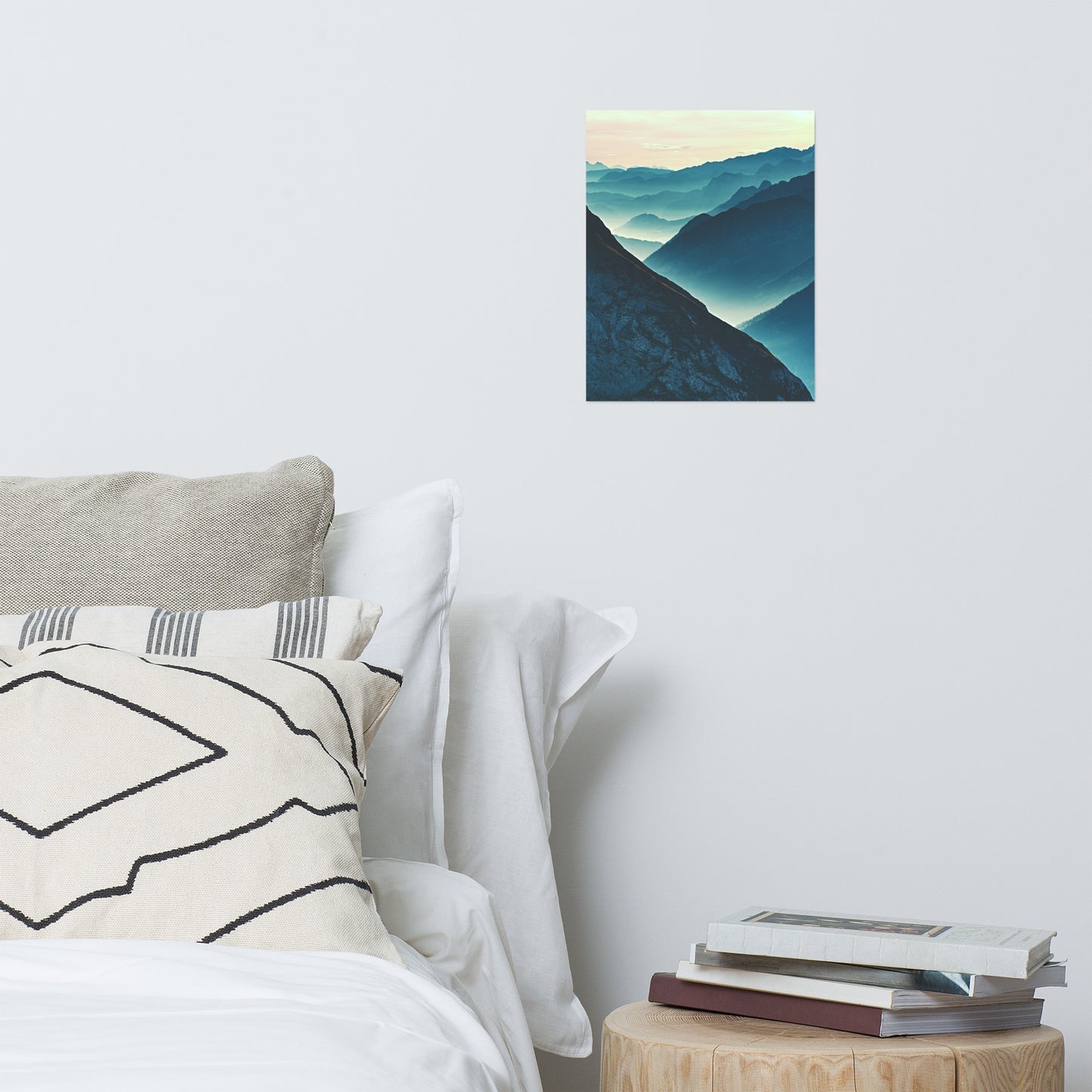 Misty Blue Silhouette Mountain Range Rustic Farmhouse Style Landscape Photo Loose Wall Art Print