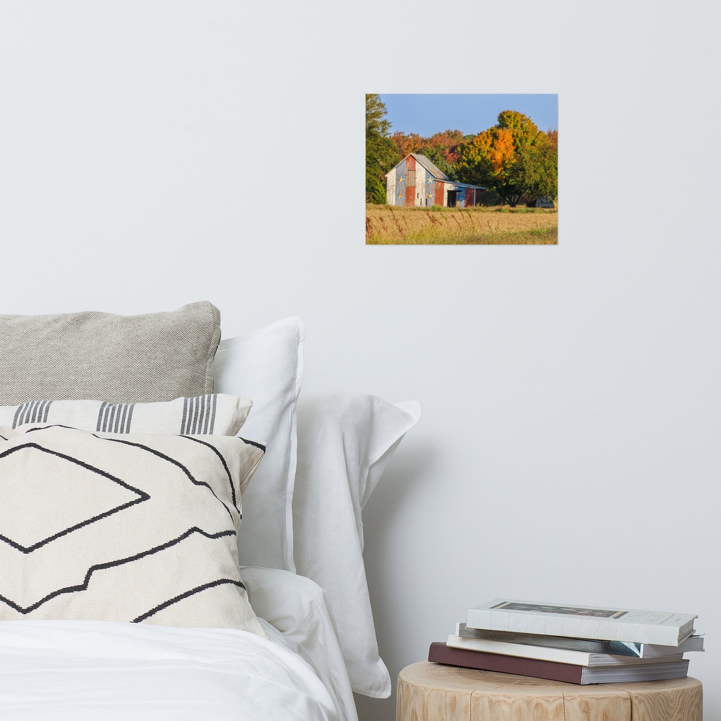 Patriotic Barn in Field Traditional Color Rustic Farmhouse Style Landscape Photo Loose Wall Art Prints