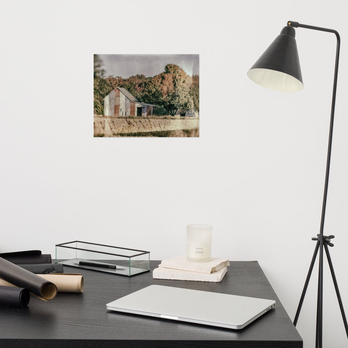 Patriotic Barn in Field Glass Plate Rustic Farmhouse Style Landscape Photo Loose Wall Art Prints