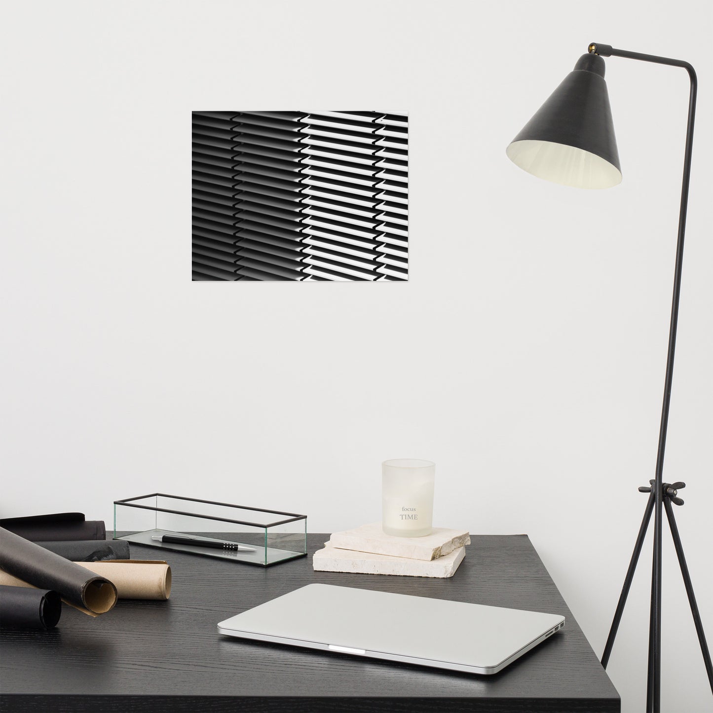 Black and White Minimal Line and Shadow Pattern Loose Wall Art Print