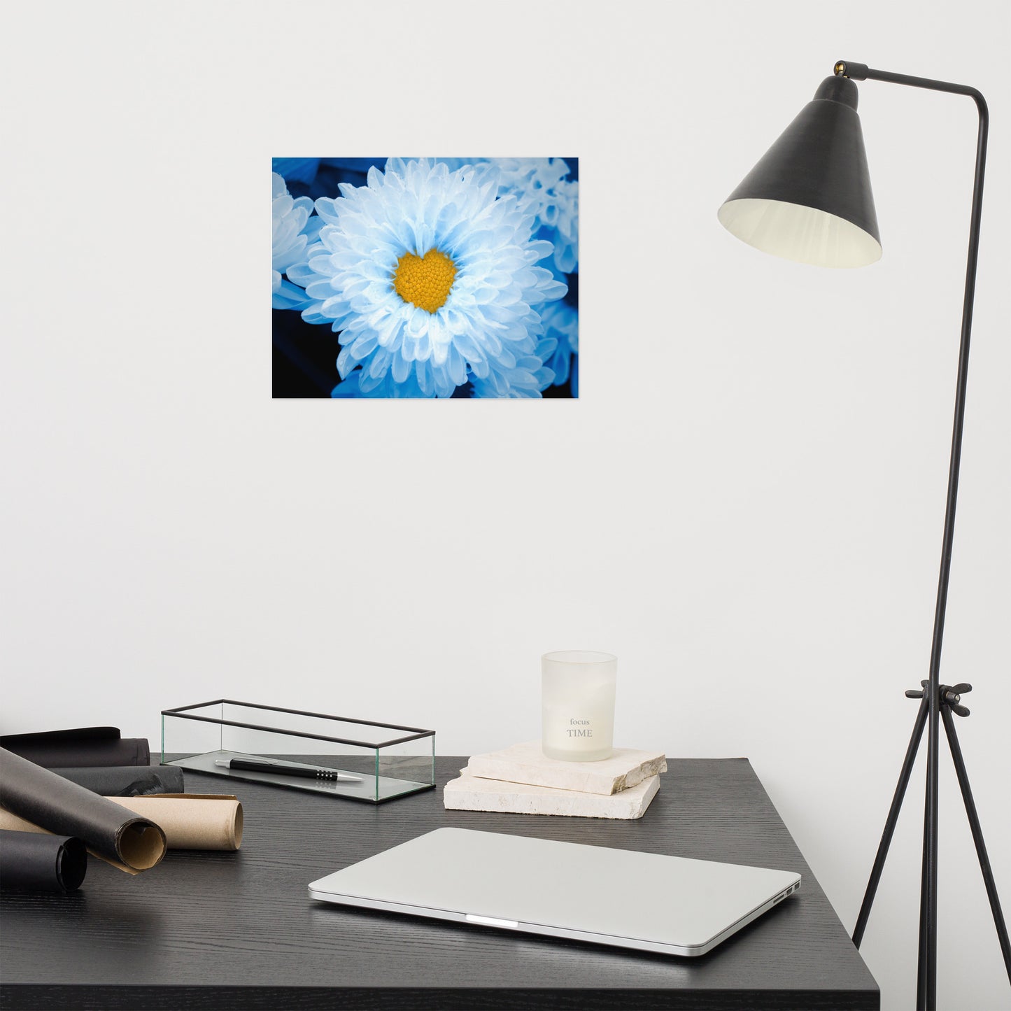 Blue Tinted Chrysanthemums Floral Nature Photo Loose Wall Art Print