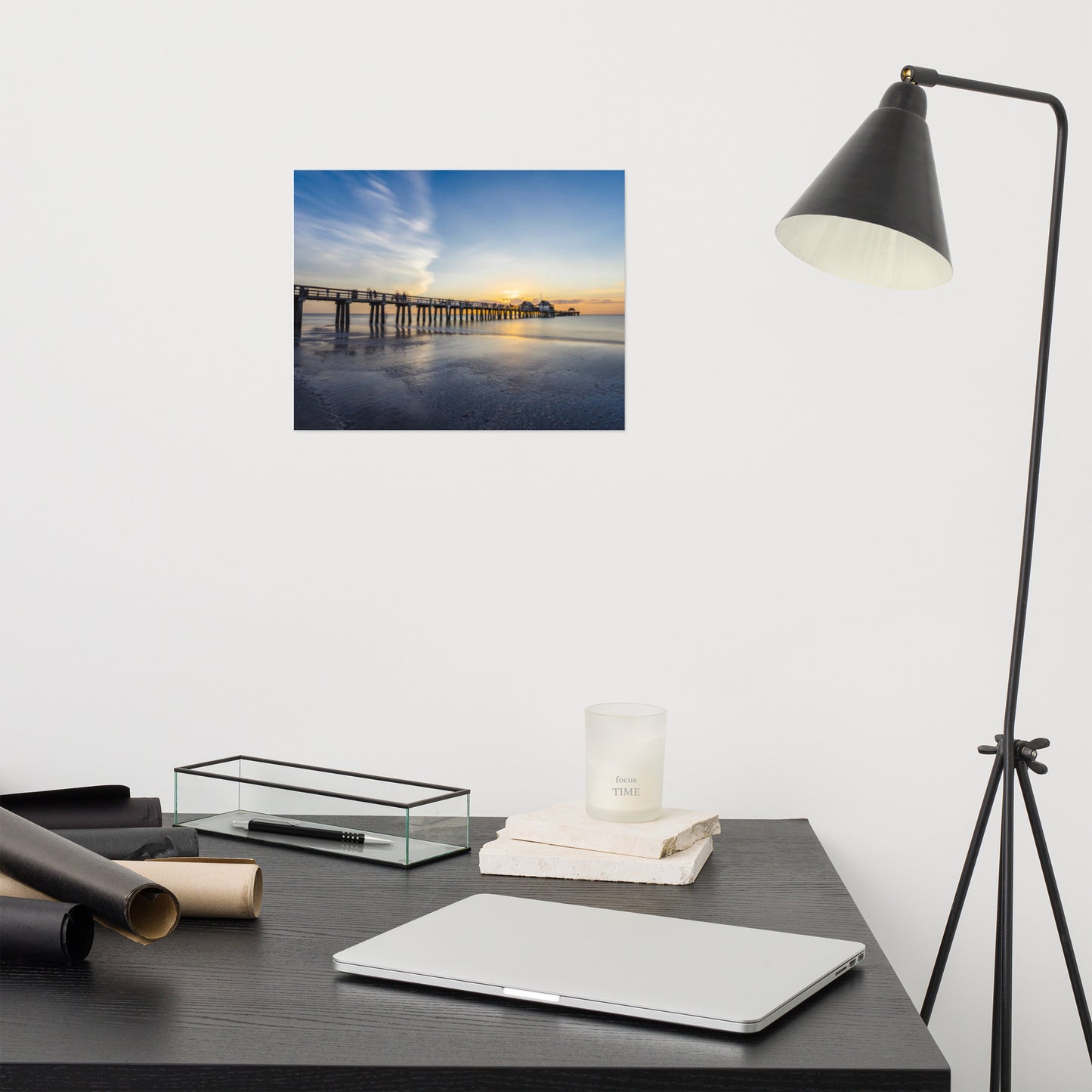 Sunset and the Naples Pier Coastal Beach Landscape Photograph Loose Unframed Wall Art Print