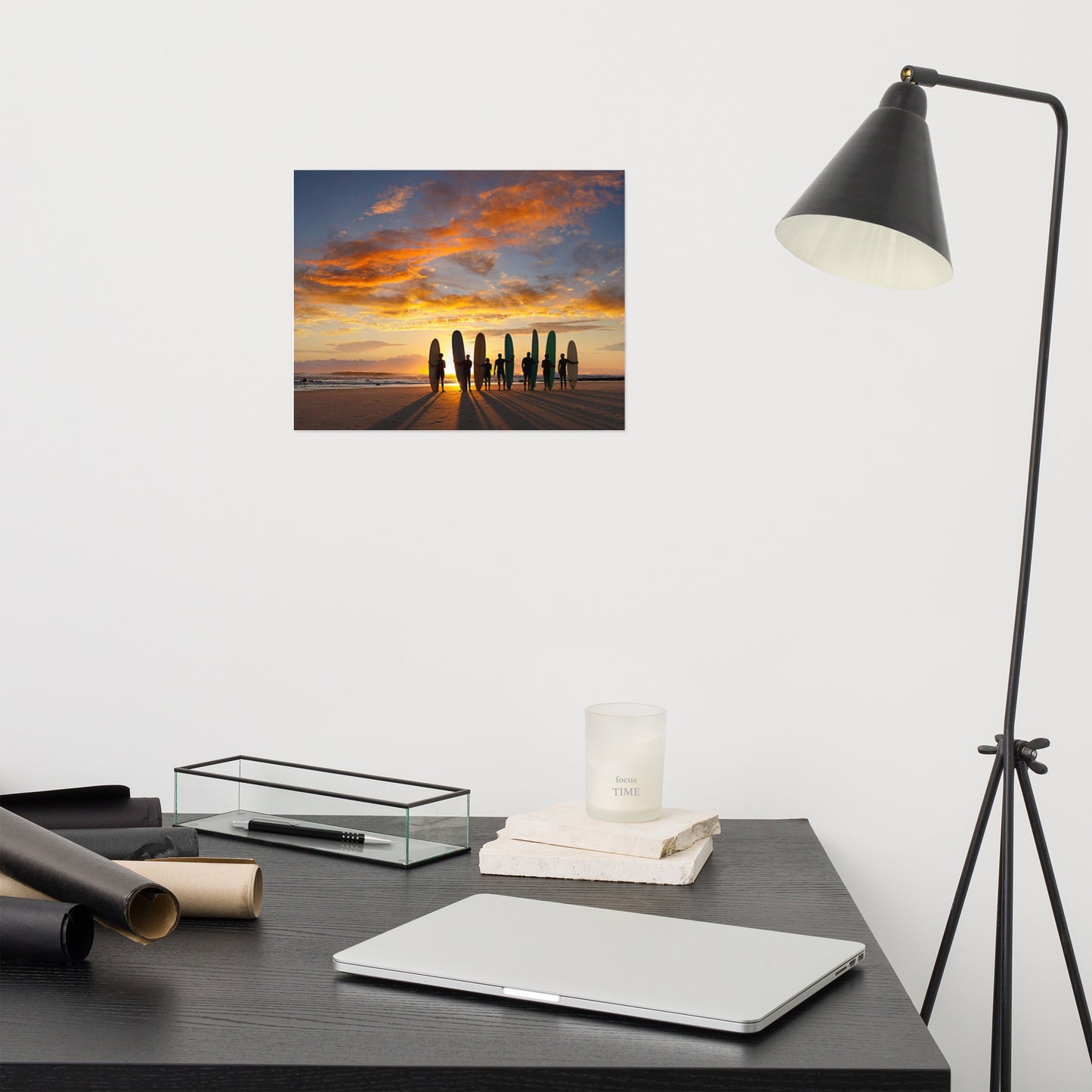 Silhouettes of Stoke: A Malibu Sunrise Coastal Lifestyle Abstract Nature Photograph Loose Wall Art Print