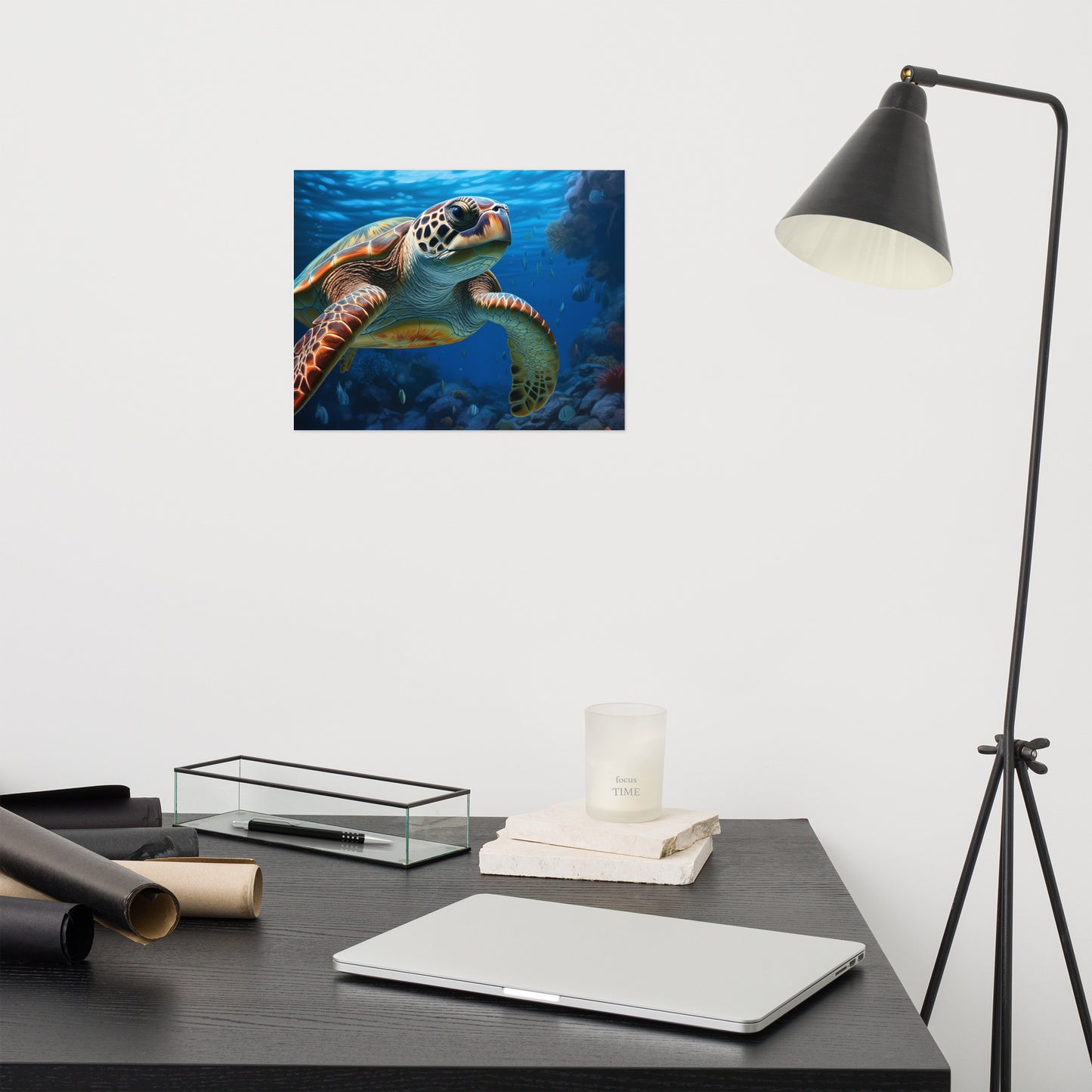 Beneath the Surface Sea Turtle Coastal Illustration - Digital Artwork Loose Art Print