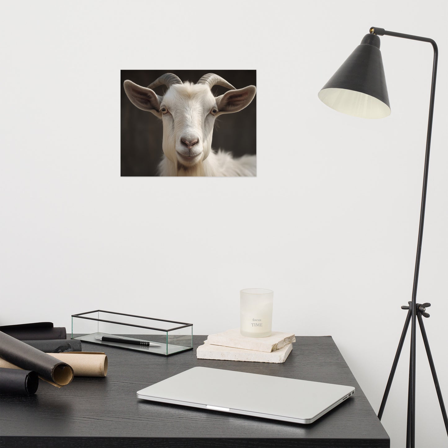 Horned Majesty Goat Photorealism - Digital Artwork Loose Art Print