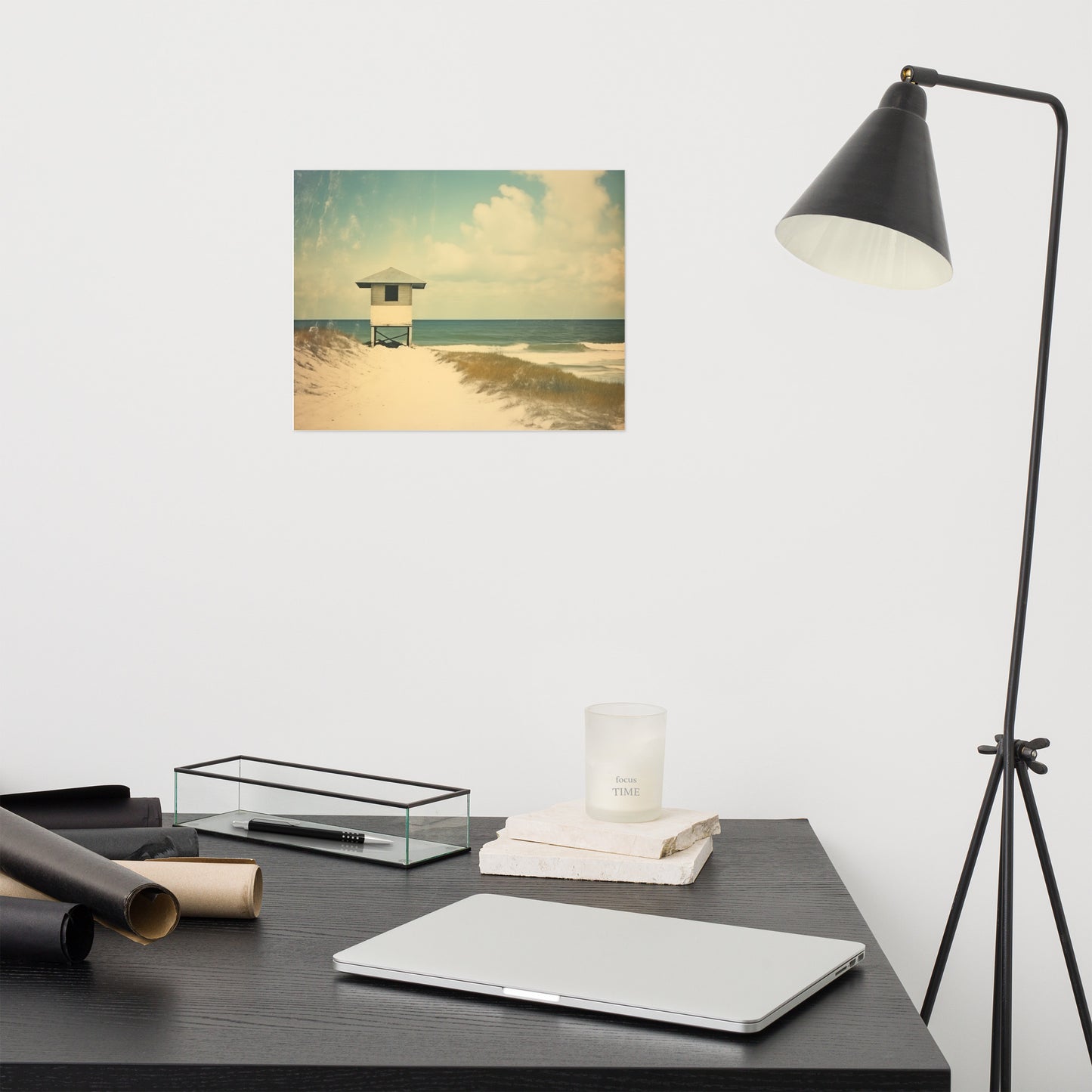 Solitary Coastal Sentinel Subdued Art Deco - Digital Artwork Loose Art Print