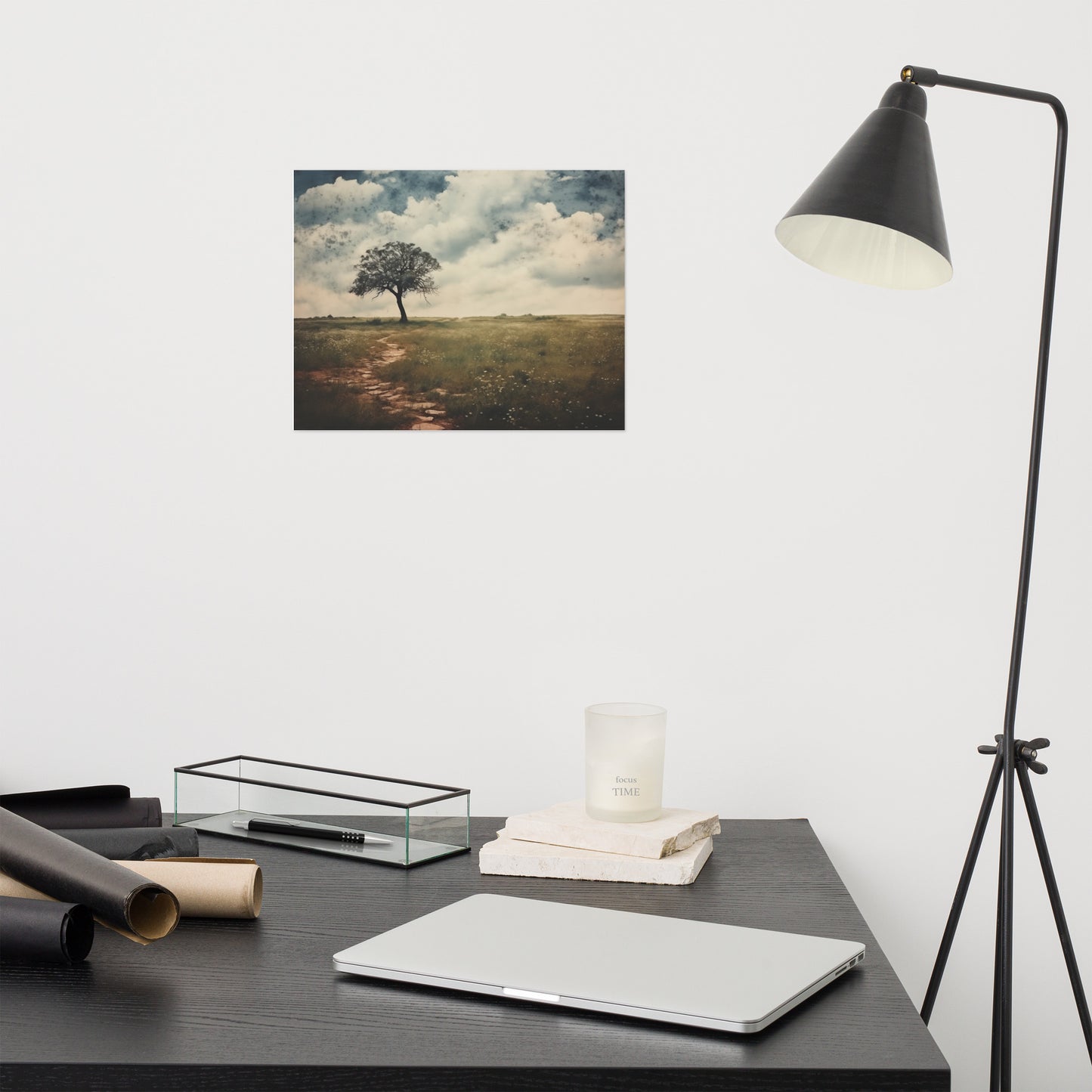 Solitary Meadow Sentinel Subdued Retro Rustic Photorealism - Digital Artwork Loose Art Print