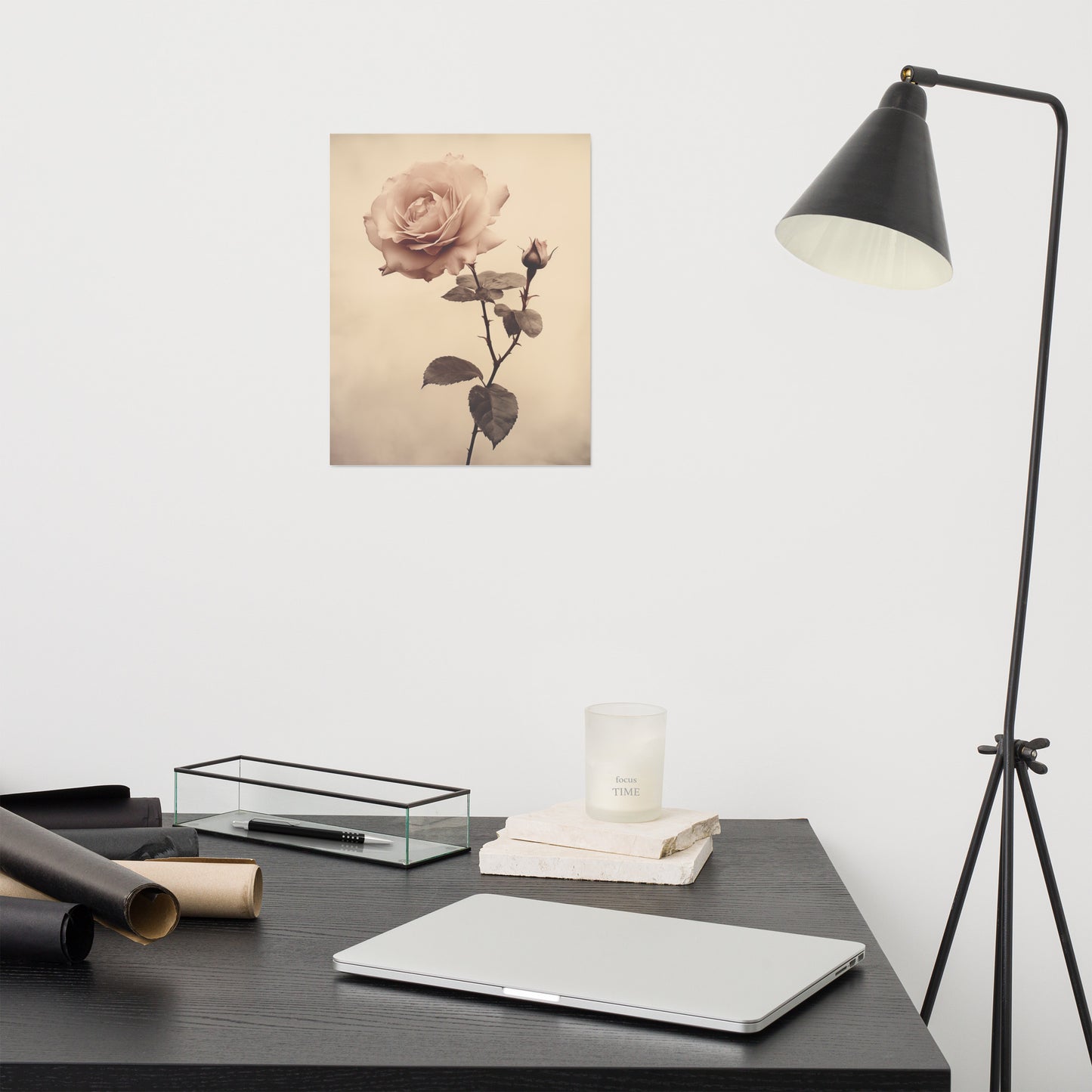 Still Life in Bloom Rose Vintage Retro Subdued Photorealism - Digital Artwork Loose Art Print