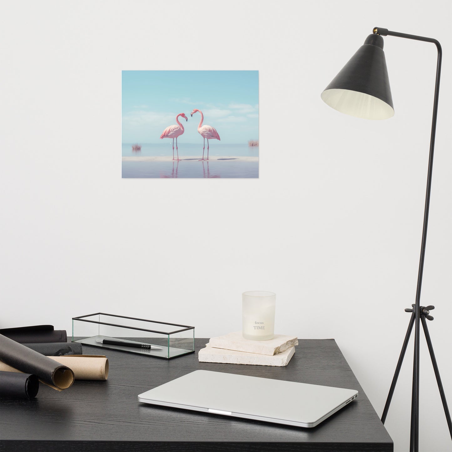 The Flamingo's Embrace Wildlife Photorealism - Digital Artwork Loose Art Print