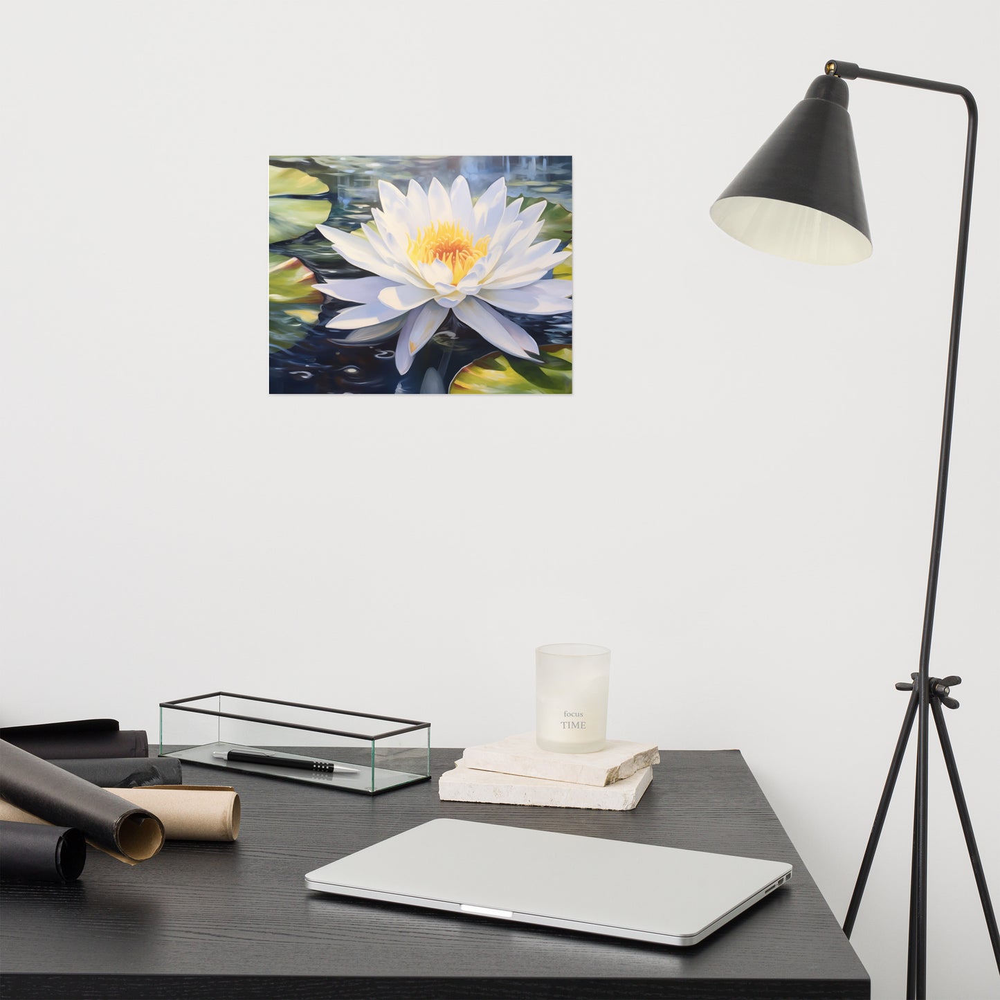 Water Lily's Embrace Oil Painting - Digital Artwork Loose Art Print