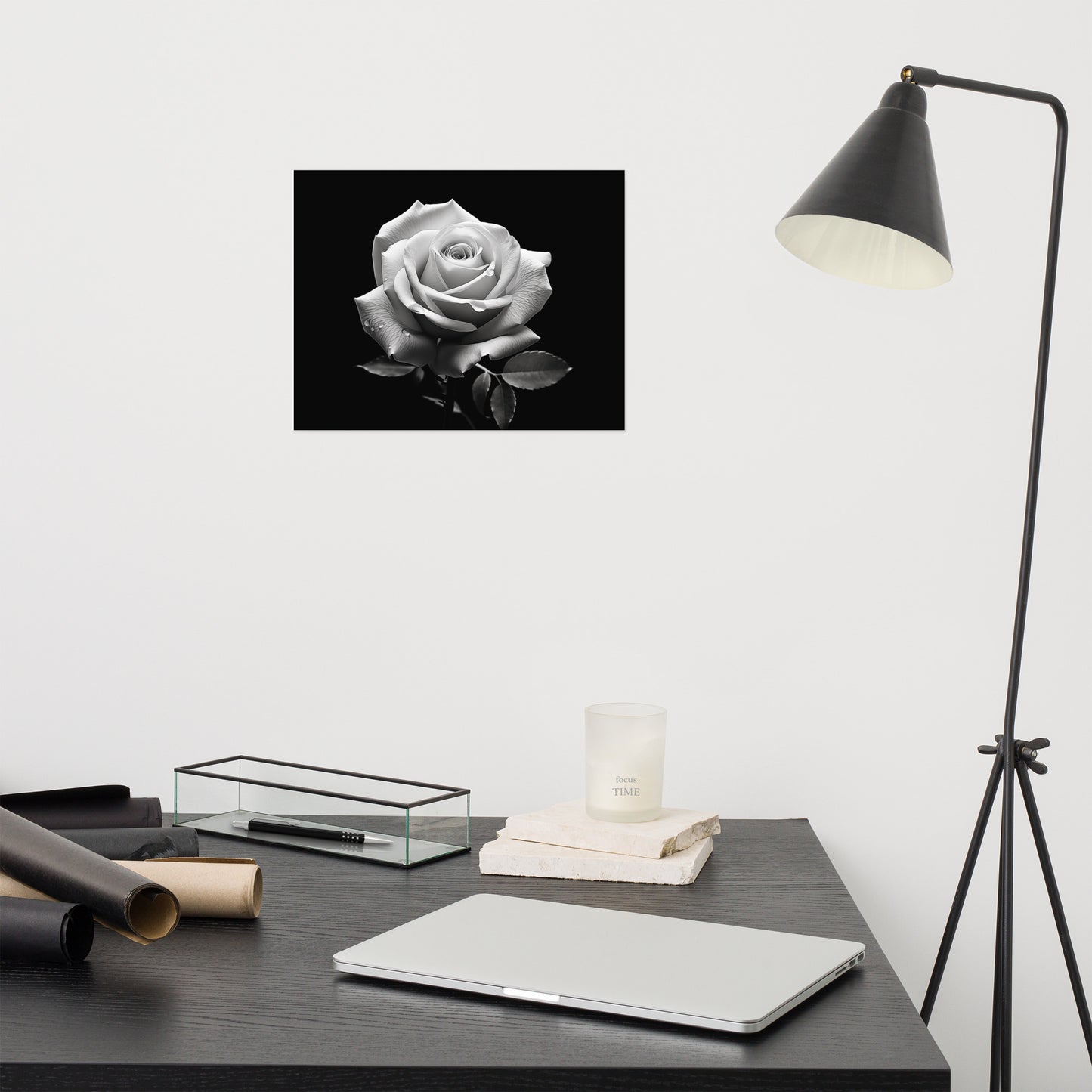 Whispering Petals Black and White Rose Photorealism - Digital Artwork Loose Art Print