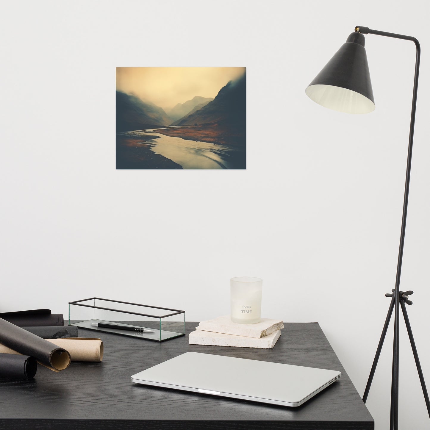Misty Mountain Valley Vintage Subdued Photorealism - Digital Artwork Loose Art Print