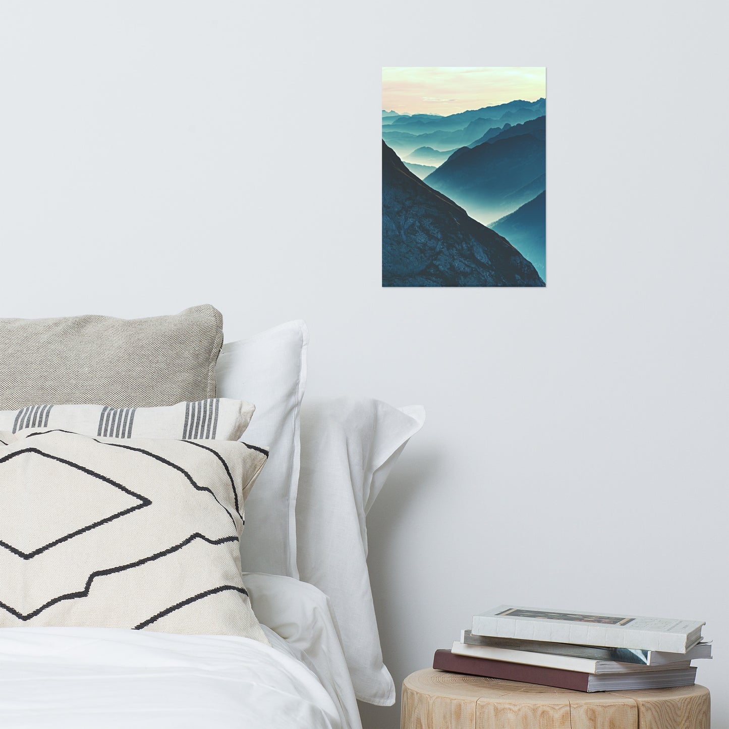 Misty Blue Silhouette Mountain Range Rustic Farmhouse Style Landscape Photo Loose Wall Art Print