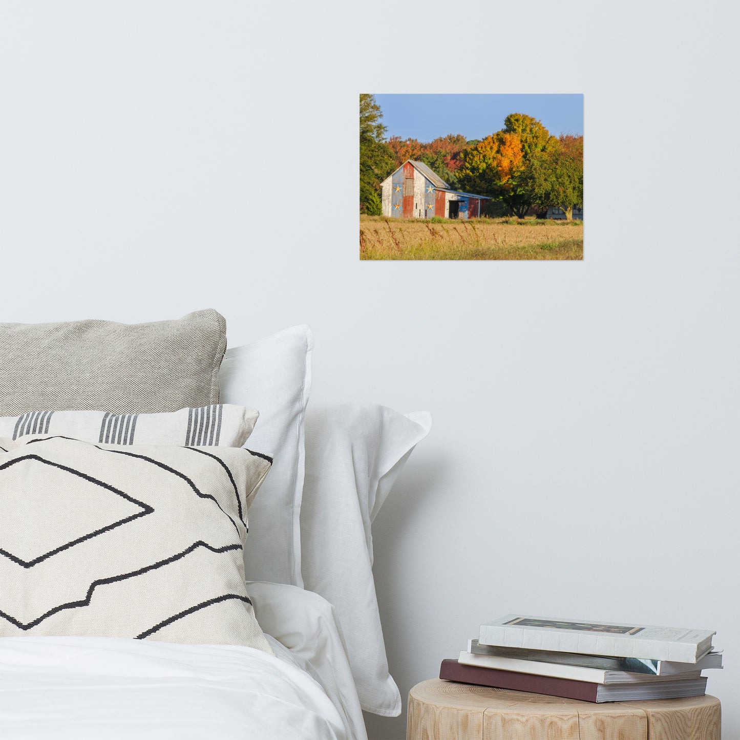 Patriotic Barn in Field Traditional Color Rustic Farmhouse Style Landscape Photo Loose Wall Art Prints