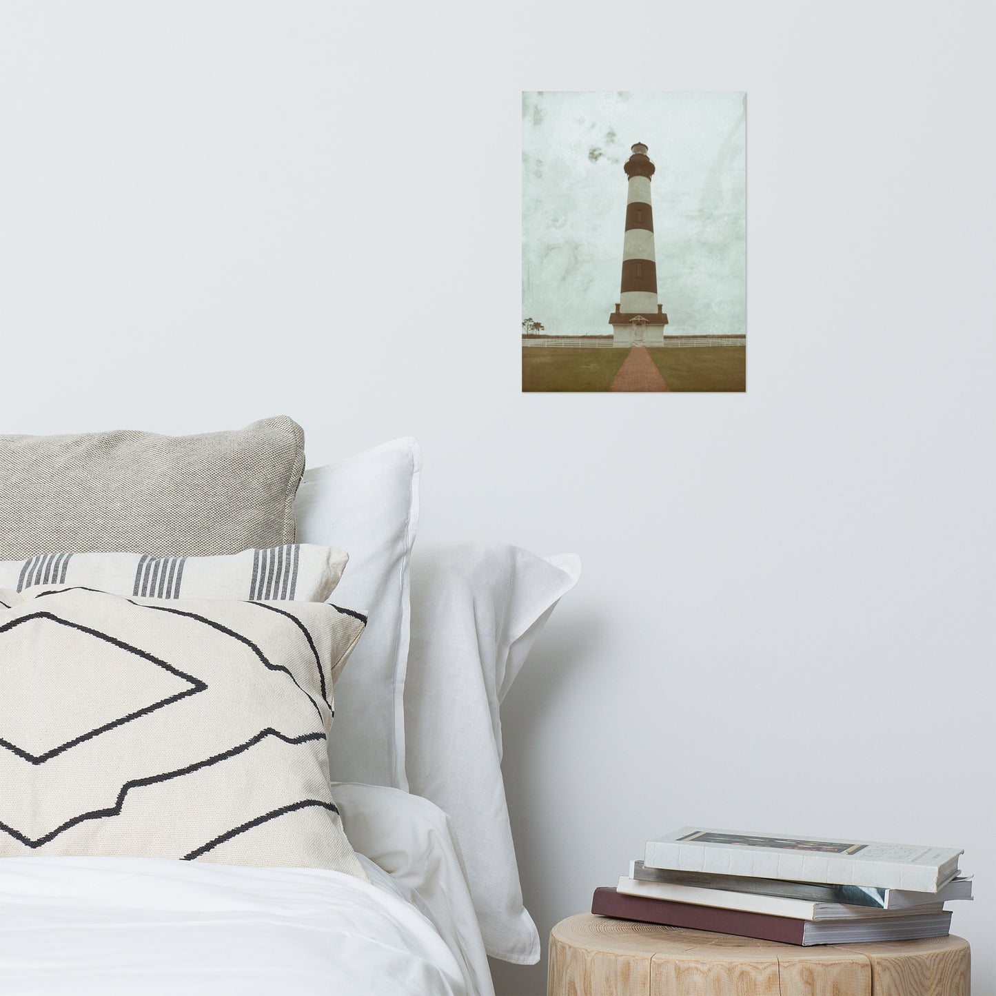 Aged Colorized Bodie Island Lighthouse Landscape Photo Loose Wall Art Print