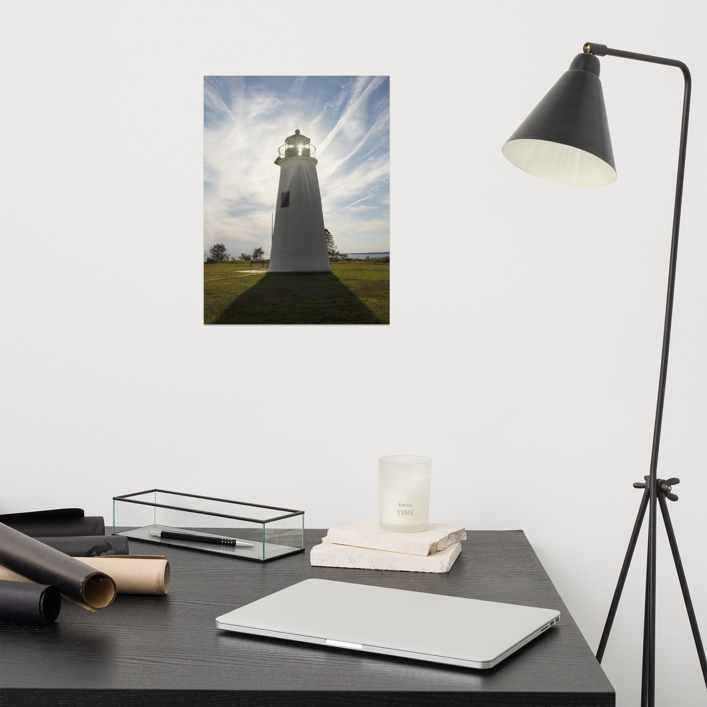 Turkey Point Lighthouse with Sun Flare Architectural Coastal Landscape Photo Loose Wall Art Print