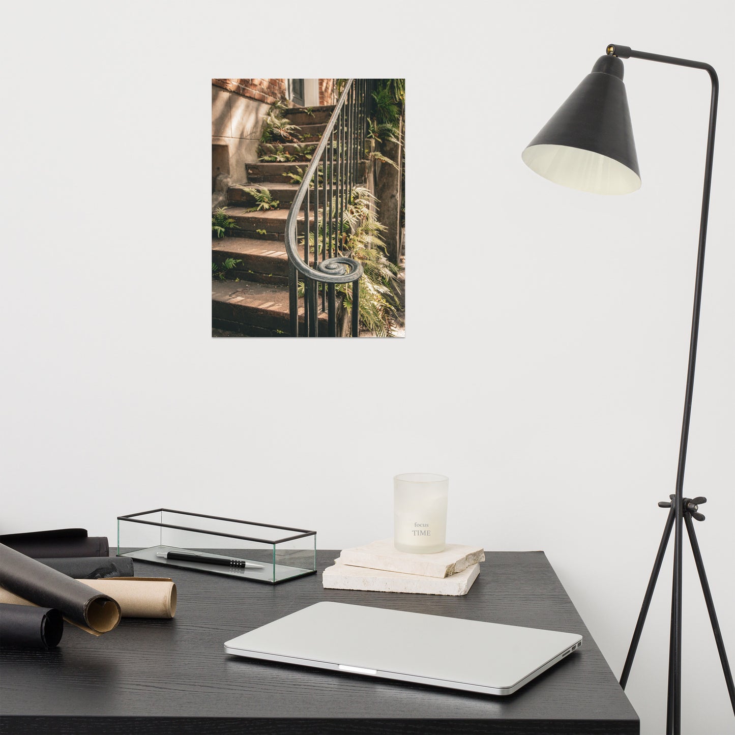 Old Stone Stairs And Cast Iron Banister Savannah Ga Architectural Photo Loose Wall Art Print