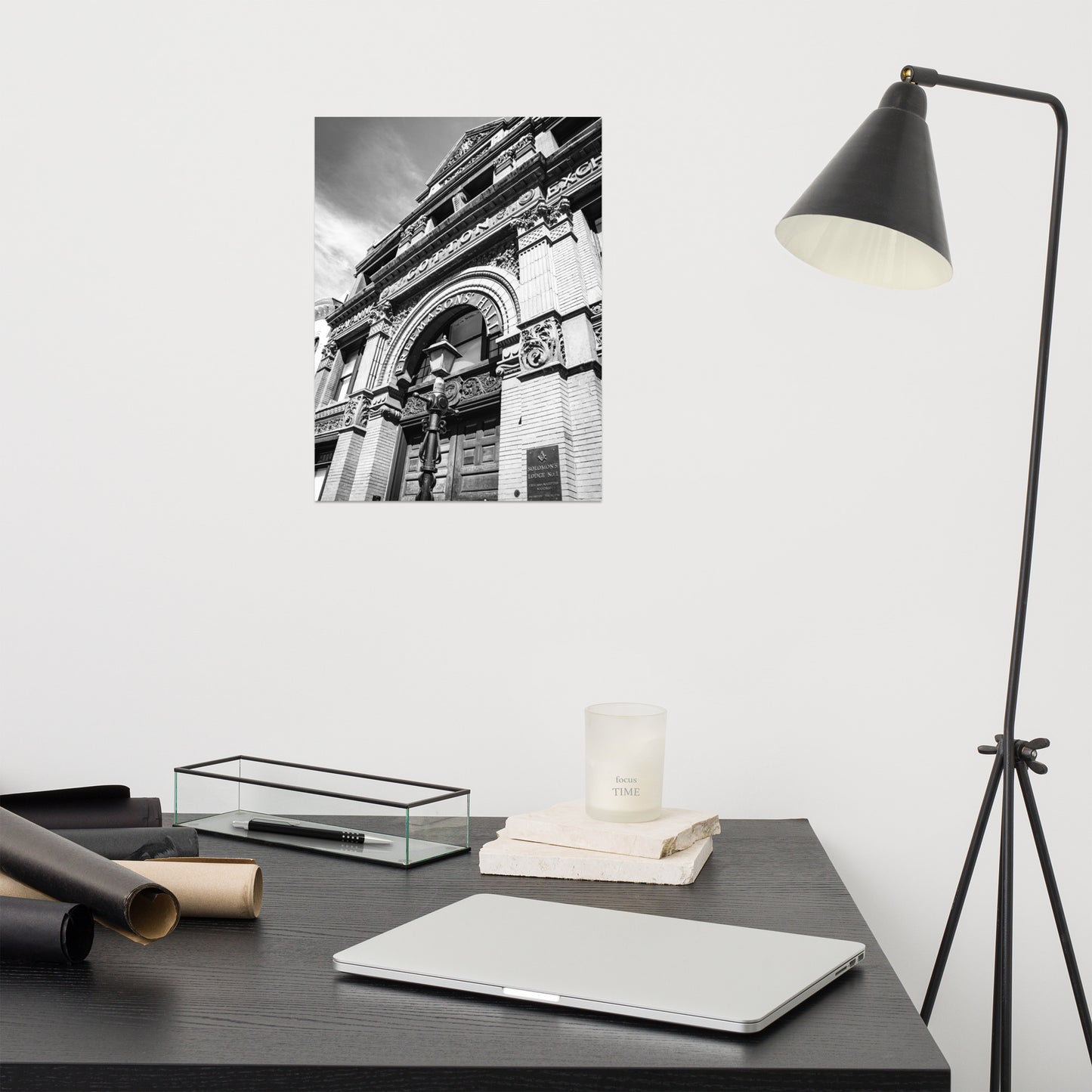 Black and White Savannah Cotton Exchange Freemasons' Hall Loose Wall Art Print