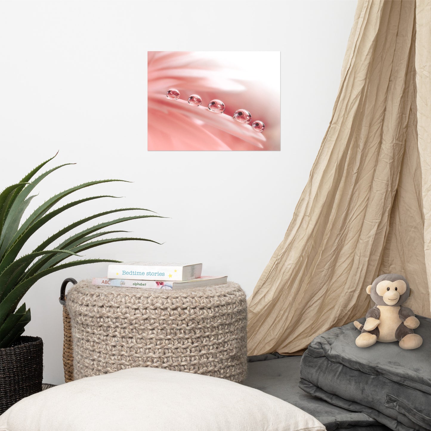 Wall Flower Print: Peace - Dew Drops on Gerbera Daisy Petals Floral Botanical Photograph Shabby Chic - Vintage Loose / Unframed Wall Art Print