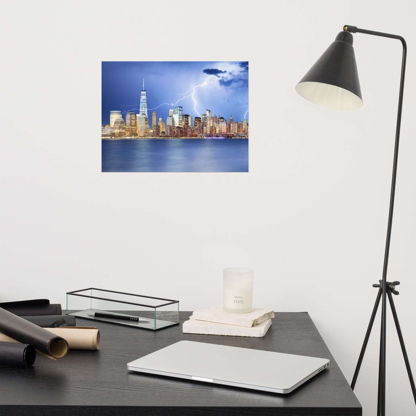 Storm and Manhattan Skyline at Night, New York City by Tomas Sereds