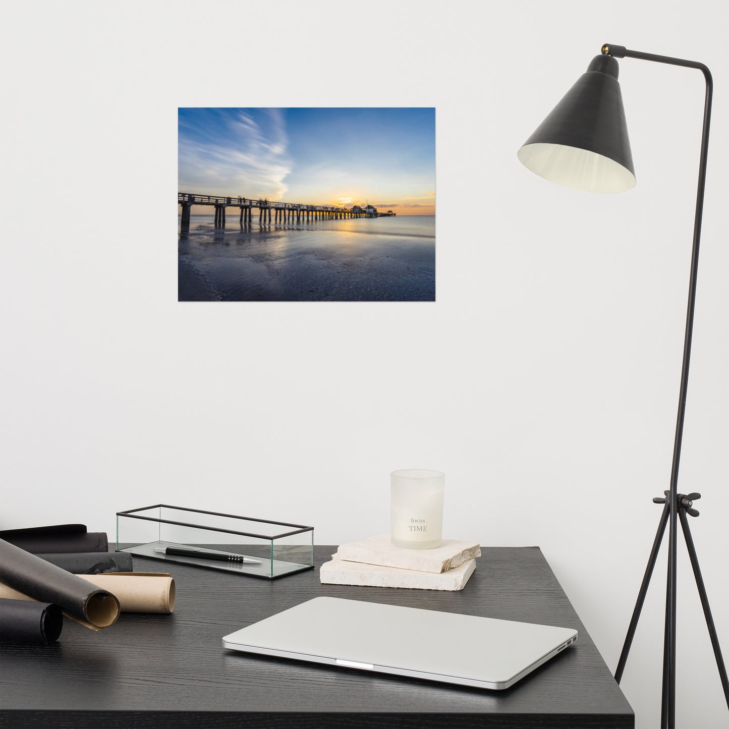 Sunset and the Naples Pier Coastal Beach Landscape Photograph Loose Unframed Wall Art Print