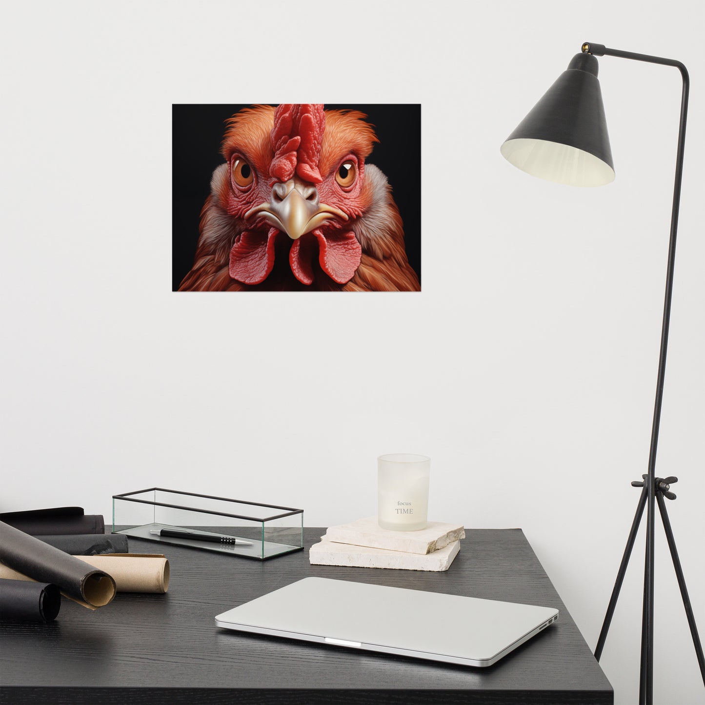 Barnyard Sentinel Rooster Photorealism Painting - Digital Artwork Loose Print