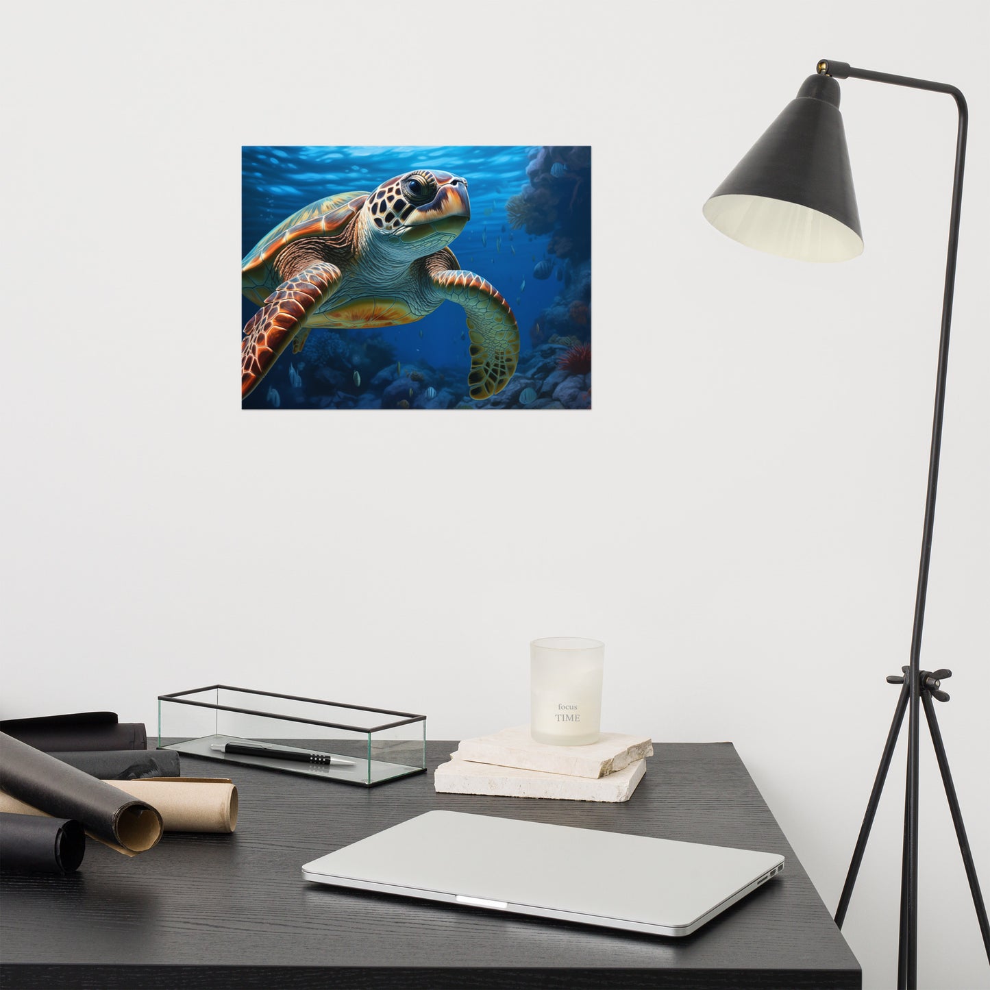 Beneath the Surface Sea Turtle Coastal Illustration - Digital Artwork Loose Art Print