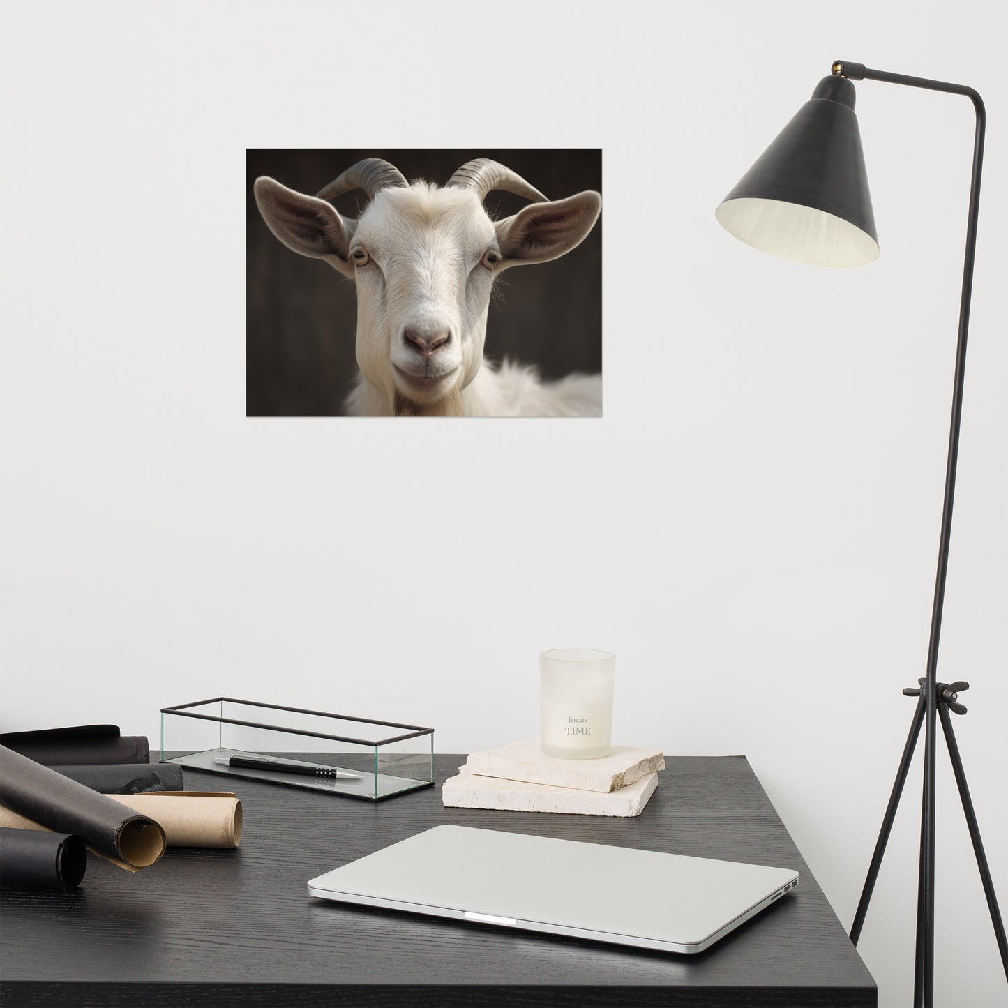 Horned Majesty Goat Photorealism - Digital Artwork Loose Art Print