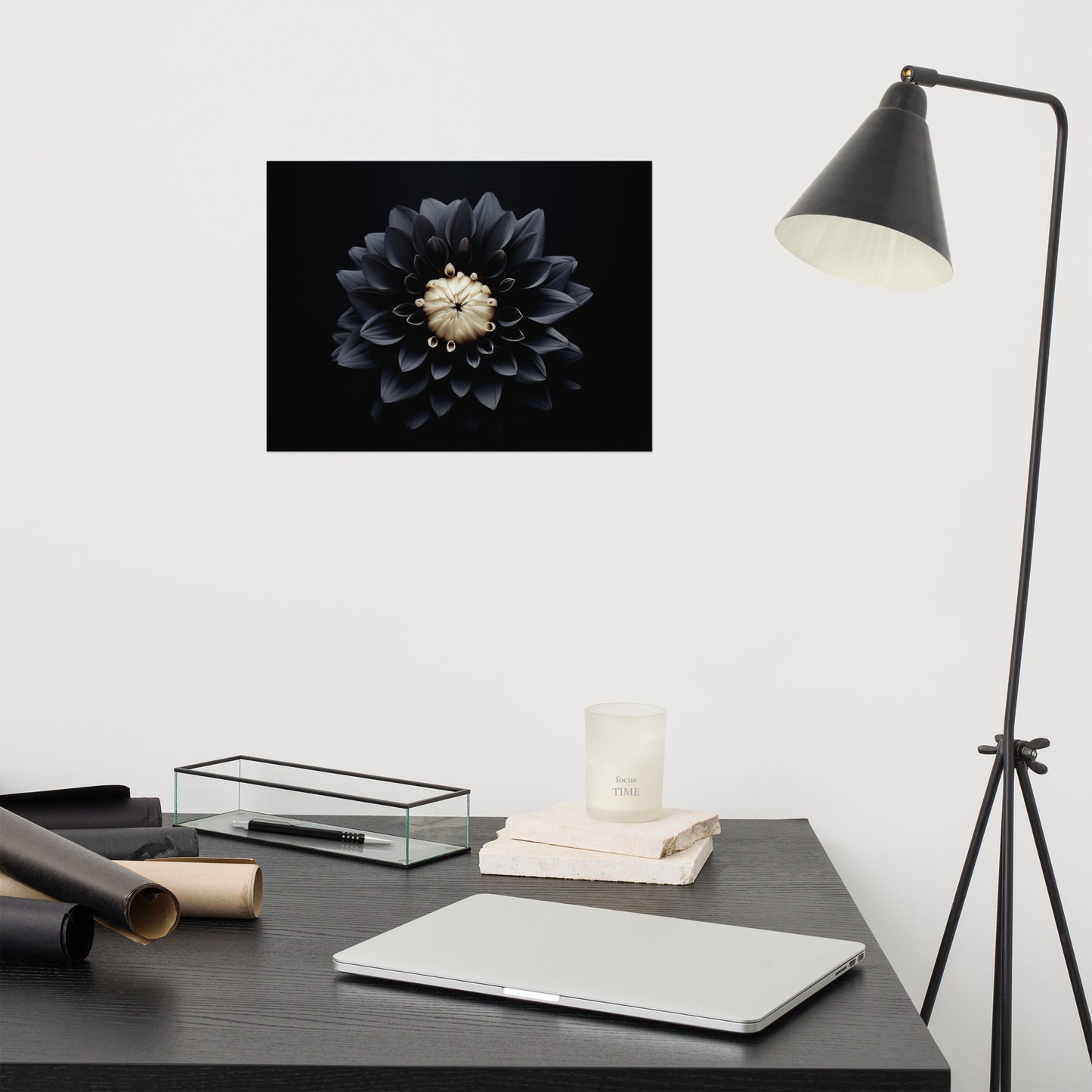 Ink Petals Black Flowers Photorealism - Digital Artwork Loose Art Print