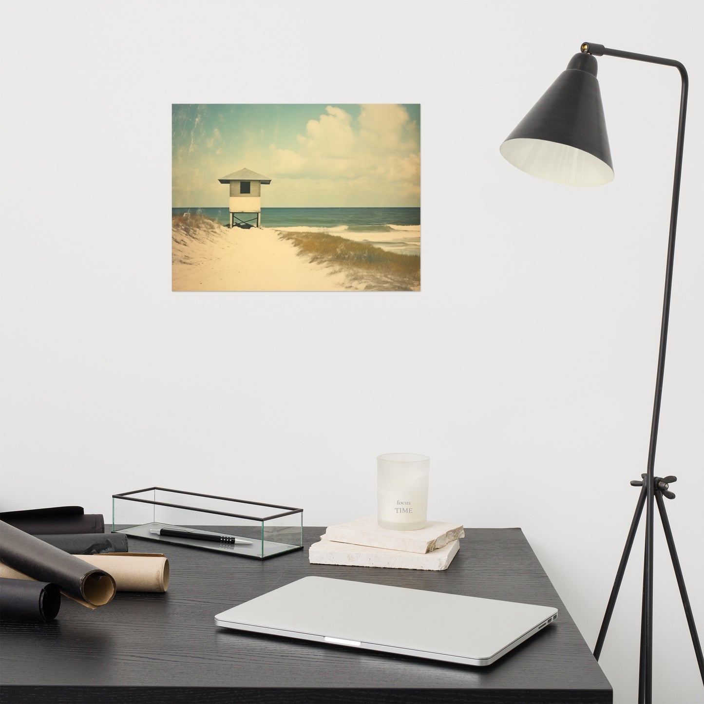 Solitary Coastal Sentinel Subdued Art Deco - Digital Artwork Loose Art Print