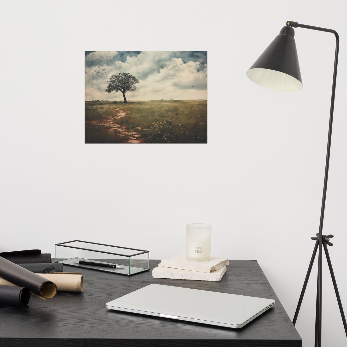 Solitary Meadow Sentinel Subdued Retro Rustic Photorealism - Digital Artwork Loose Art Print