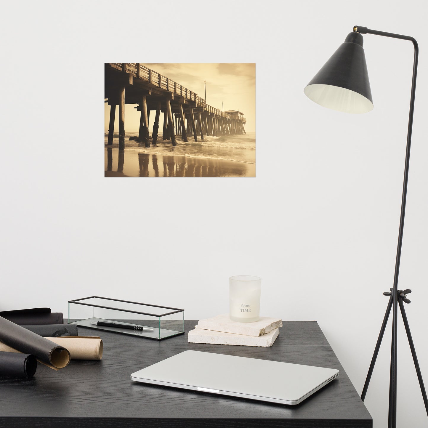 Sun-kissed Shores Subdued Retro Coastal Photorealism - Digital Artwork Loose Art Print