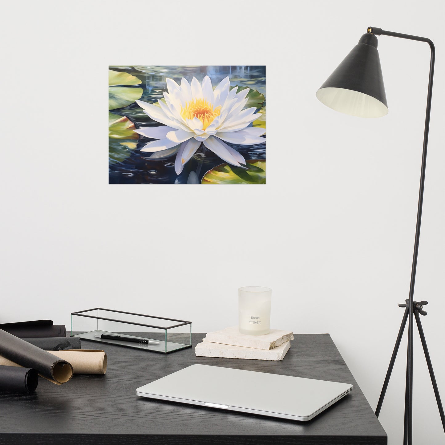 Water Lily's Embrace Oil Painting - Digital Artwork Loose Art Print
