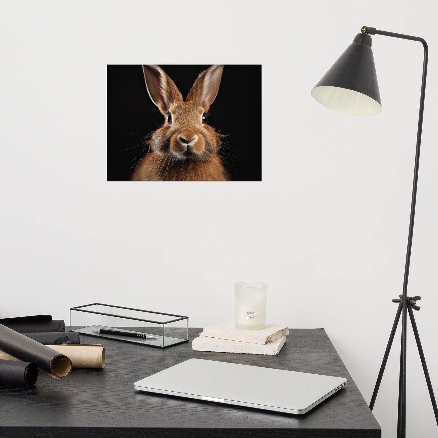 Whiskered Wonder Rabbit Portrait Photorealism - Digital Artwork Loose Art Print