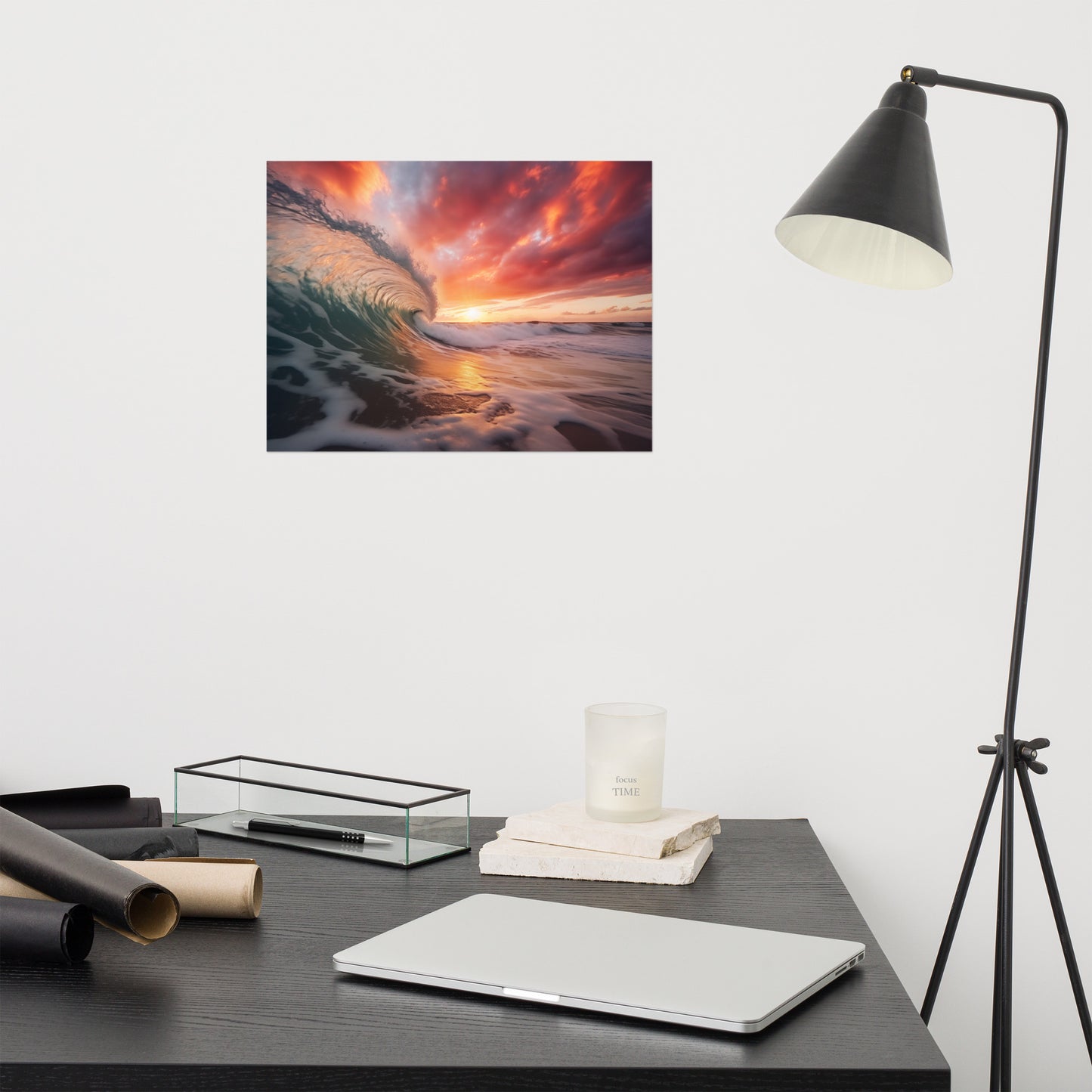 Ocean Wall Art: Crimson Coastline Realism Painting Digital Artwork Loose Art Print