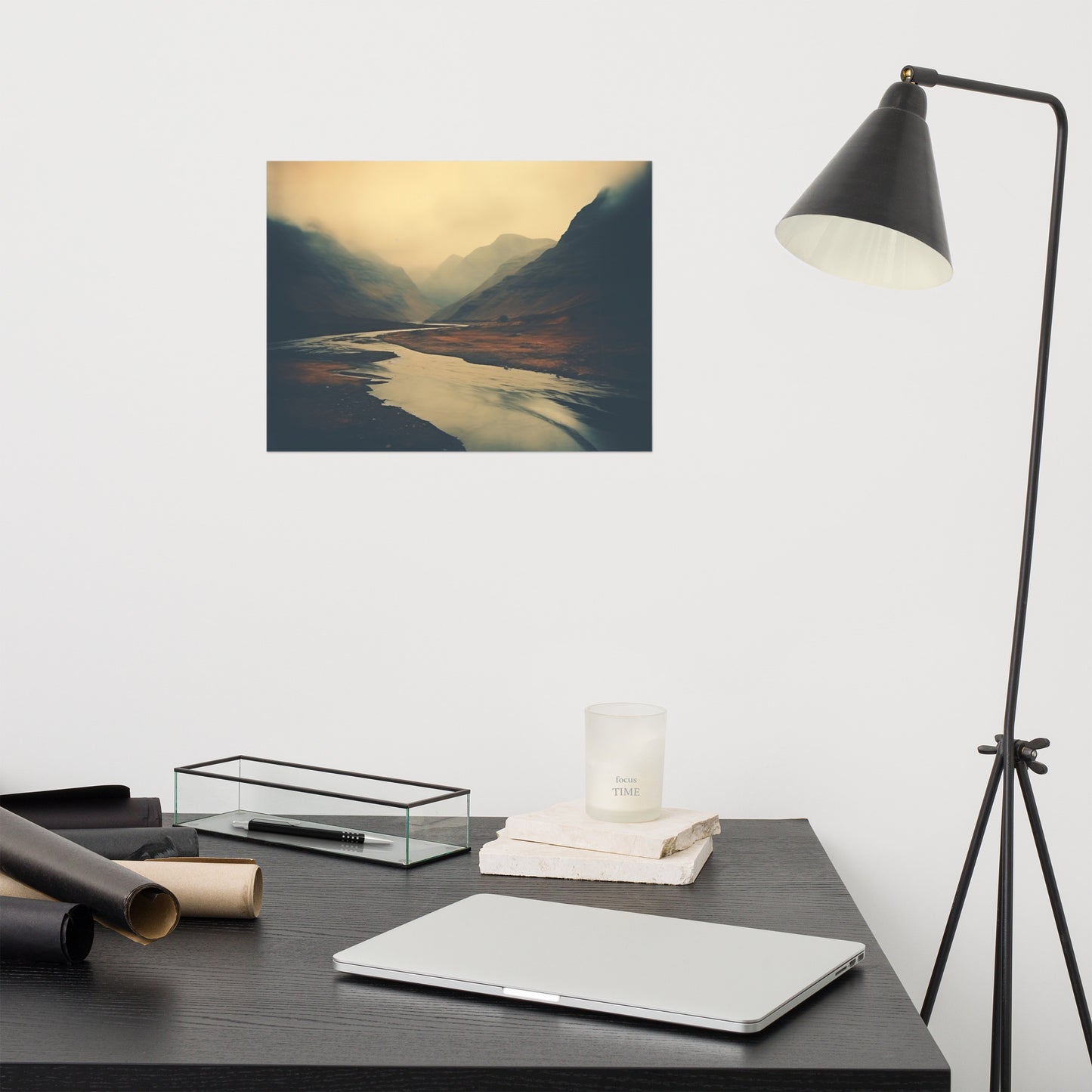 Misty Mountain Valley Vintage Subdued Photorealism - Digital Artwork Loose Art Print