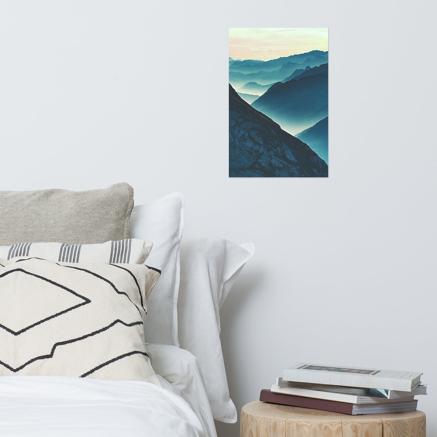 Misty Blue Silhouette Mountain Range Rustic Farmhouse Style Landscape Photo Loose Wall Art Print