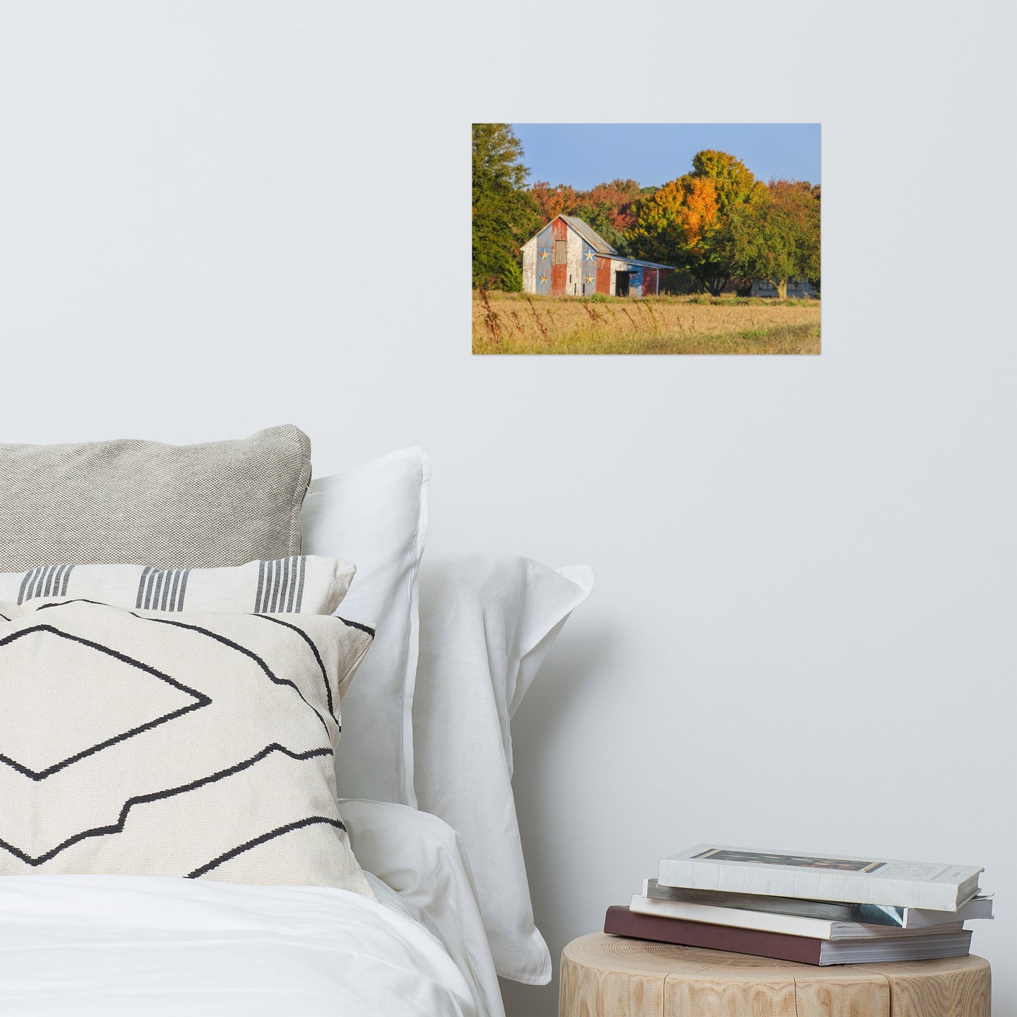 Patriotic Barn in Field Traditional Color Rustic Farmhouse Style Landscape Photo Loose Wall Art Prints