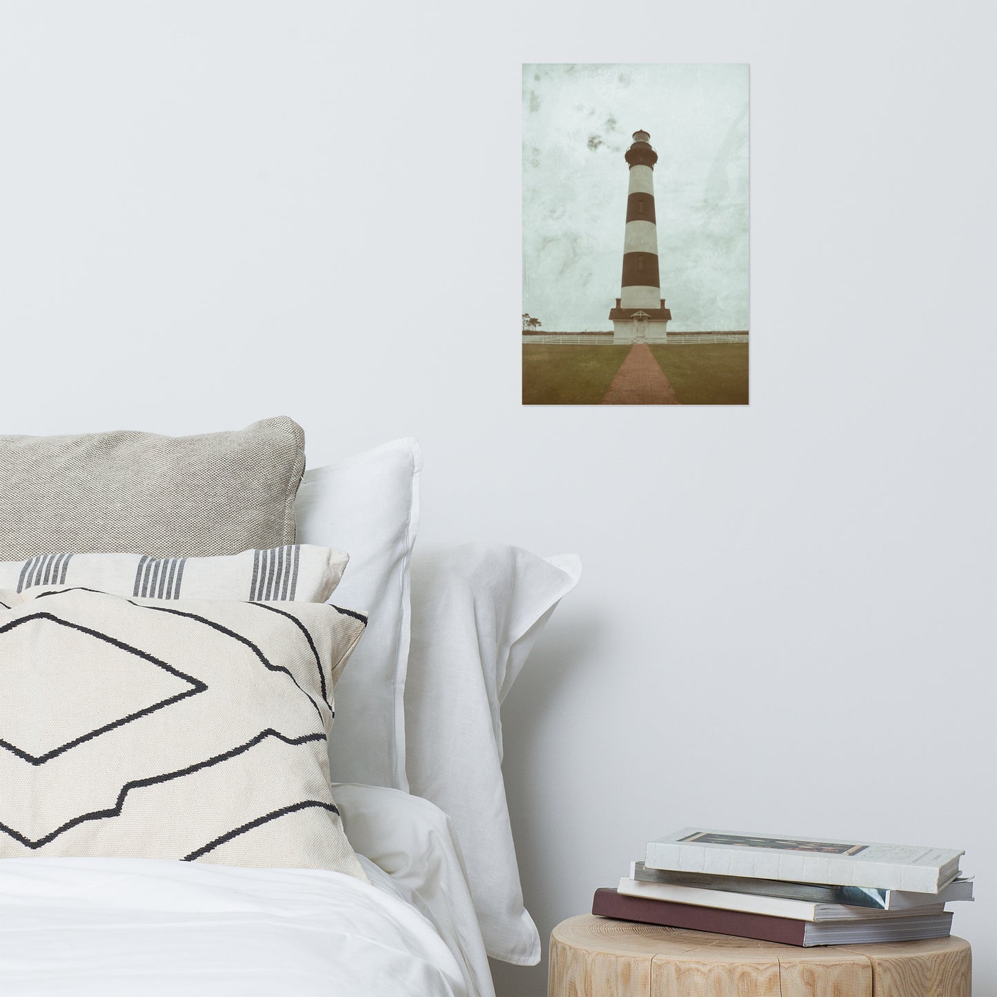 Aged Colorized Bodie Island Lighthouse Landscape Photo Loose Wall Art Print