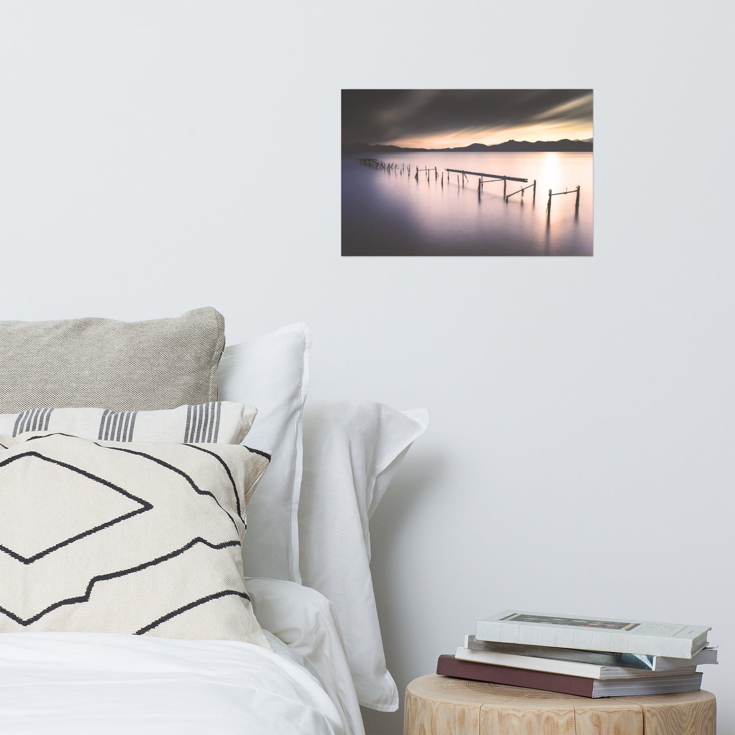 Moody Ruined Pier and Mountain Range Landscape Photo Loose Wall Art Prints