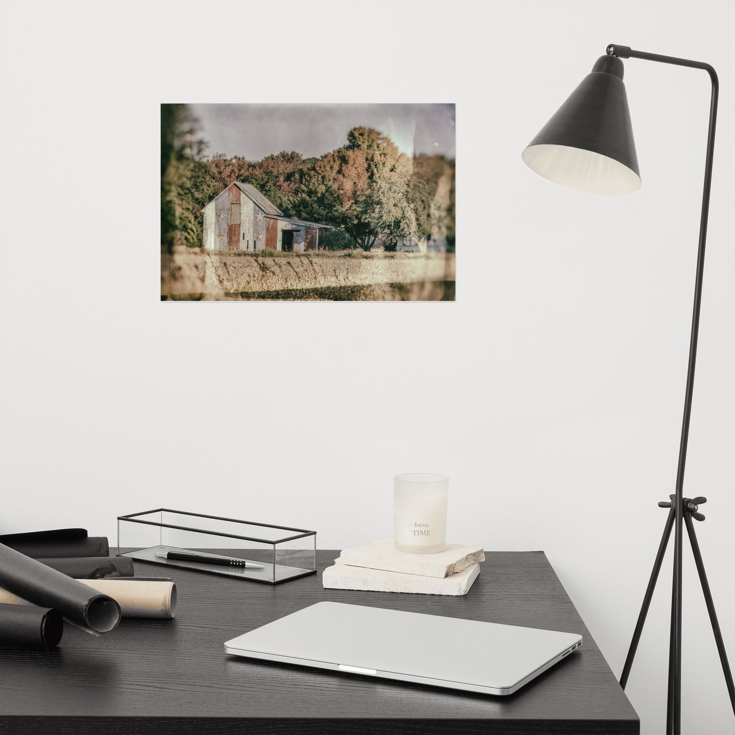 Patriotic Barn in Field Glass Plate Rustic Farmhouse Style Landscape Photo Loose Wall Art Prints