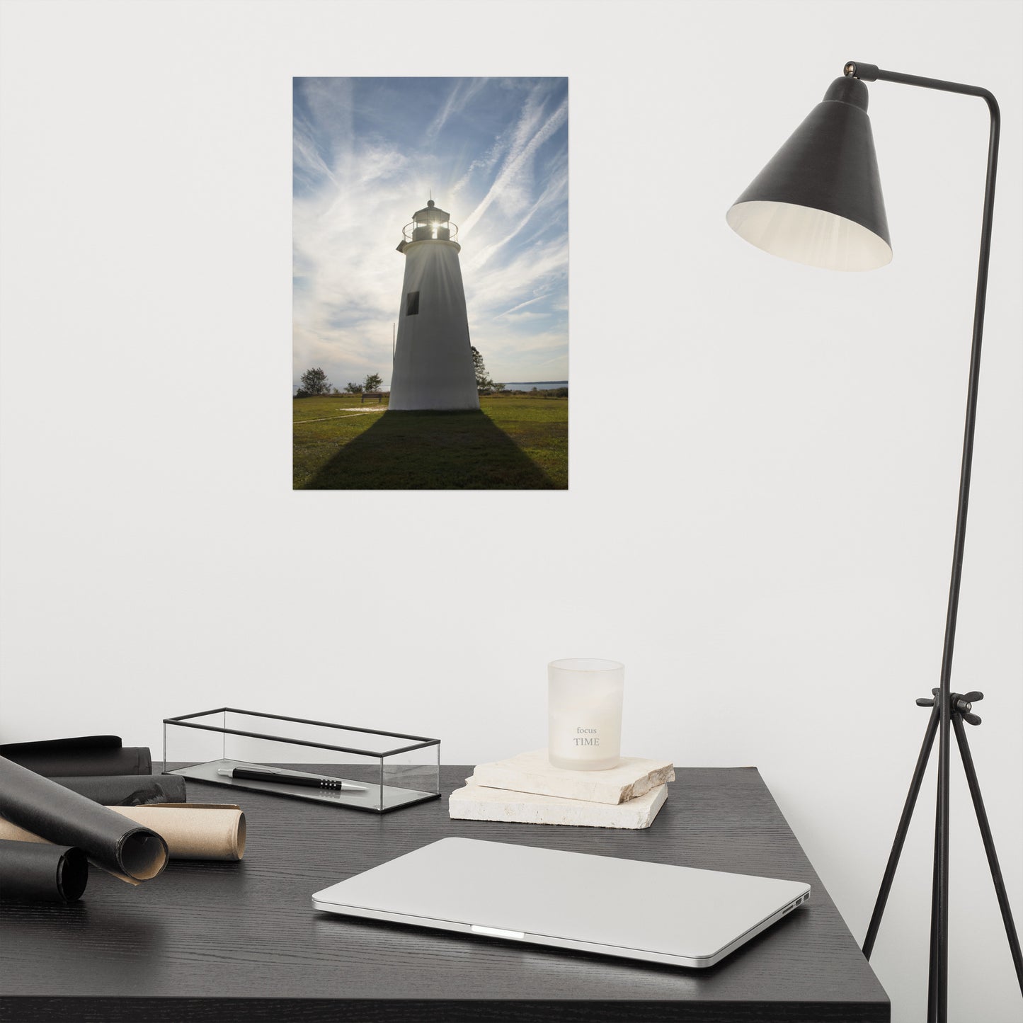 Turkey Point Lighthouse with Sun Flare Architectural Coastal Landscape Photo Loose Wall Art Print