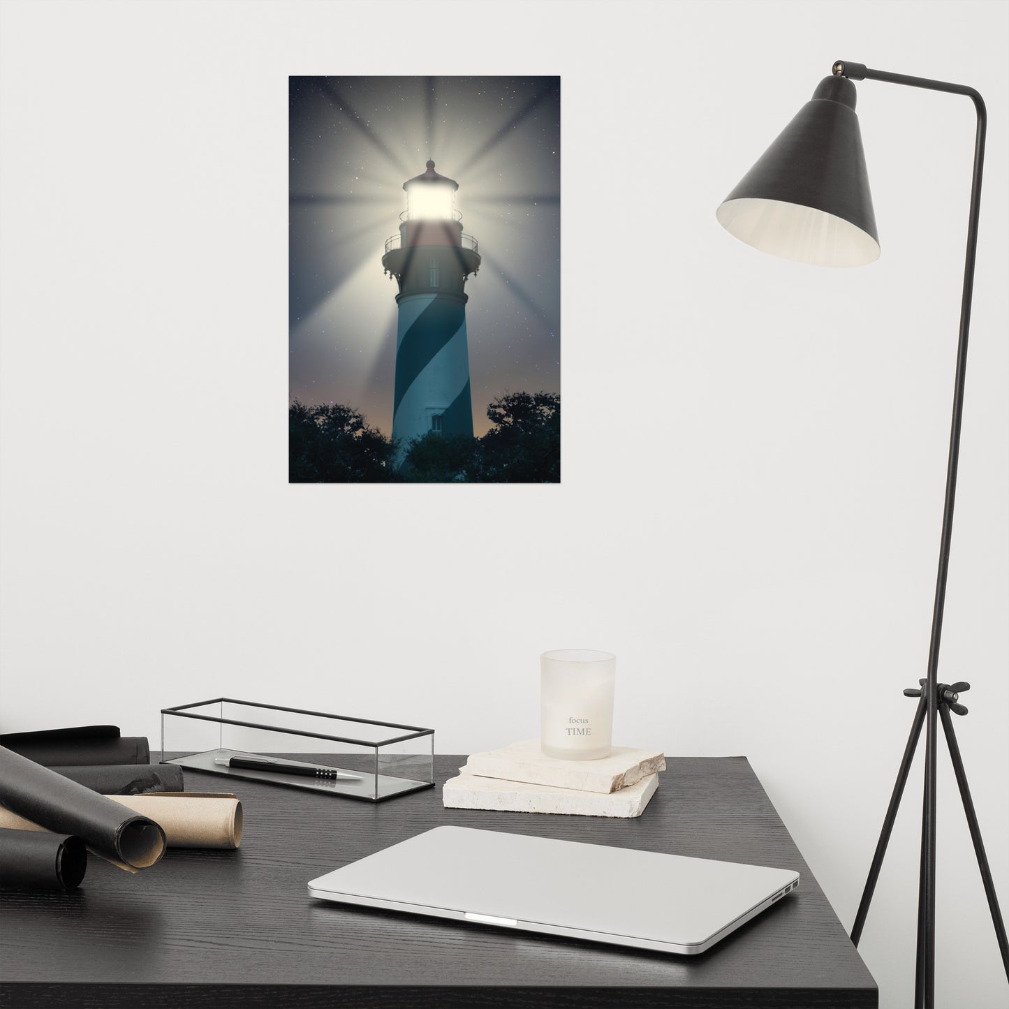St. Augustine Lighthouse Night Light Architectural Photo Loose Wall Art Print