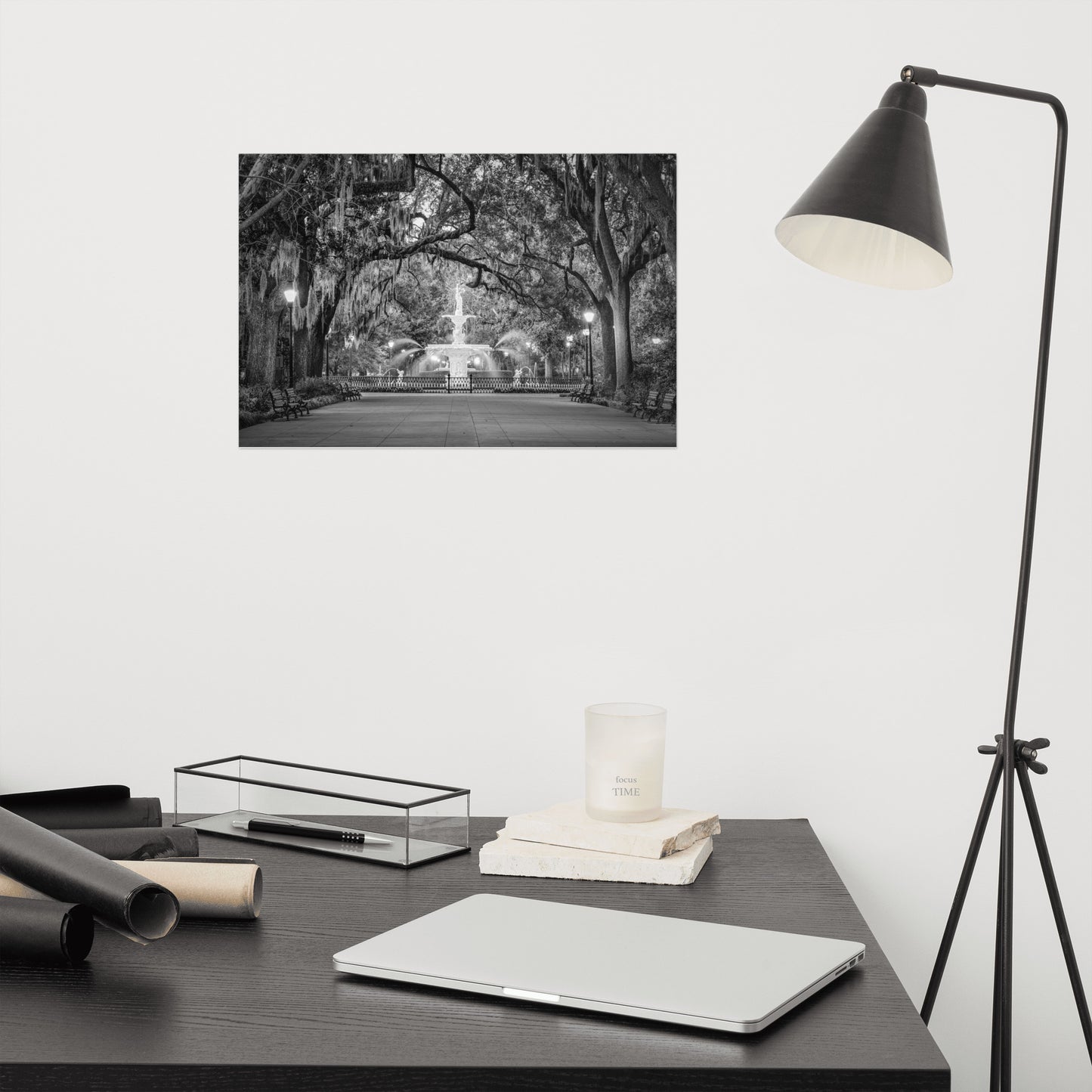 Fountain Forsyth Park Savannah Ga 4 Black and White Architectural Print Loose Wall Art Print