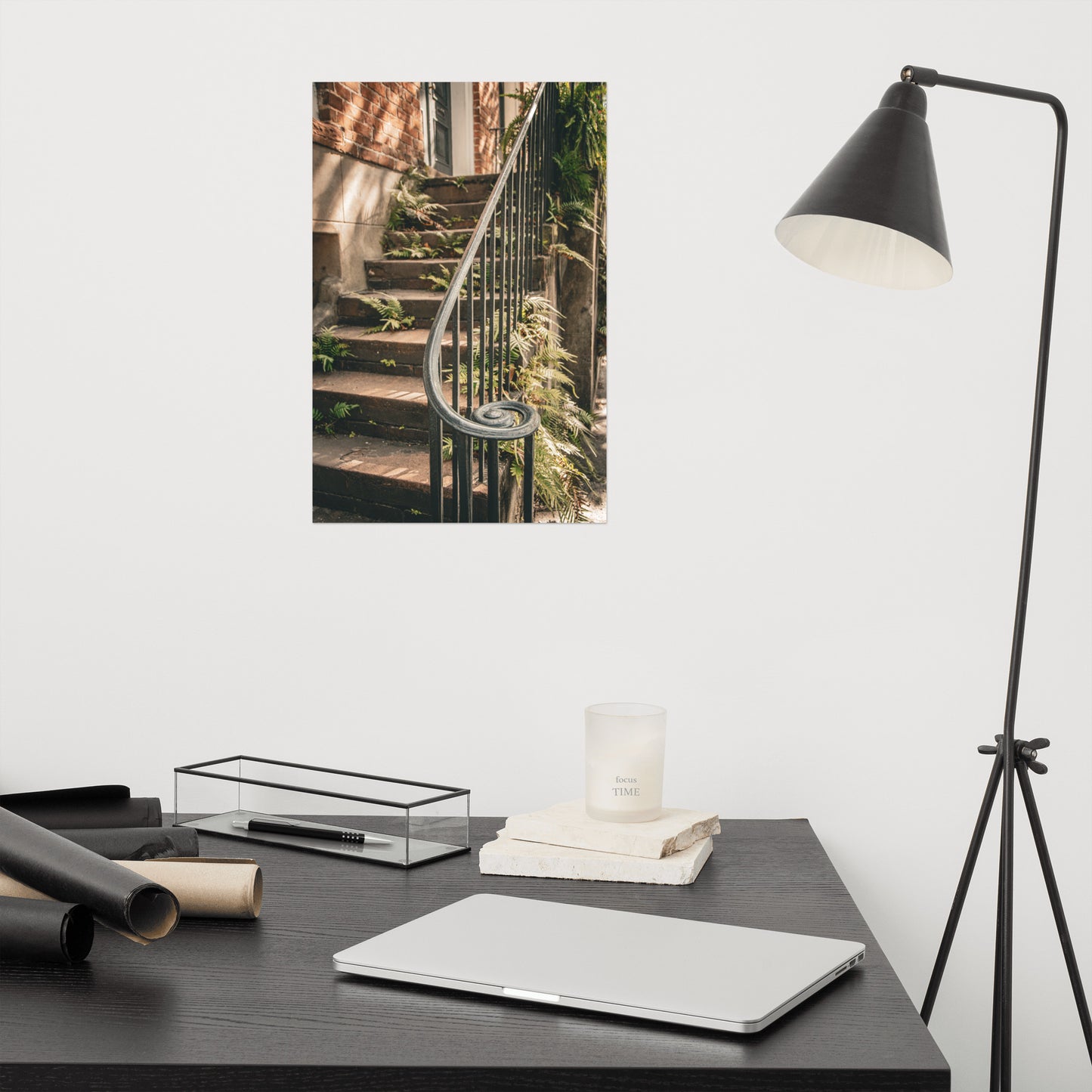 Old Stone Stairs And Cast Iron Banister Savannah Ga Architectural Photo Loose Wall Art Print