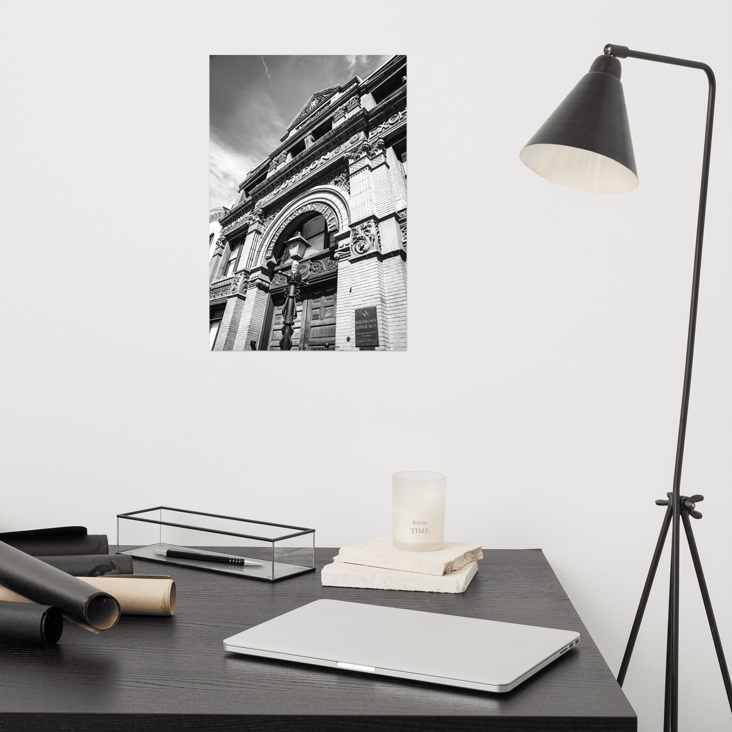 Black and White Savannah Cotton Exchange Freemasons' Hall Loose Wall Art Print